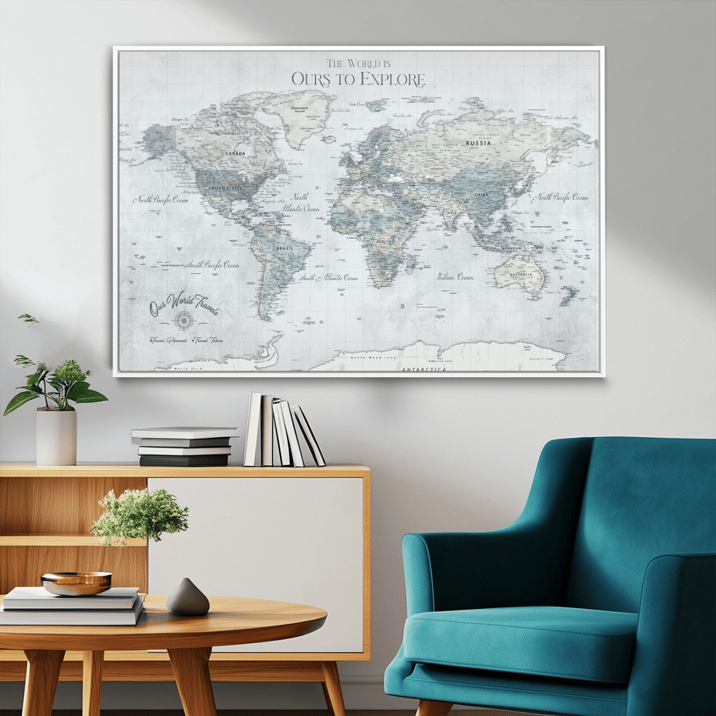Rehber01-MGV-CV-36X24-Personalized Push Pin World Map Canvas Print – Custom Framed Travel Tracker Wall Art Large Map Artwork for Home, Office