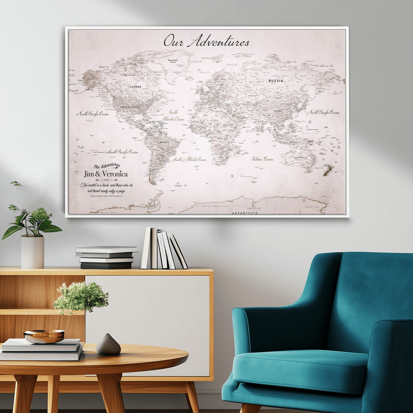 -Customize Push Pin World Map Wall Art Canvas Print – Personalized Travel Map with Foam Pins Framed for home, office