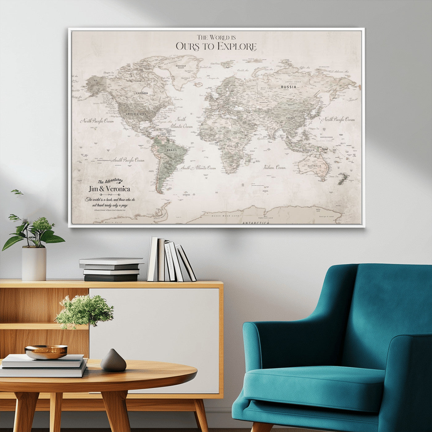 -Personalized Push Pin World Map Wall Art Canvas Print – Custom Framed Travel Tracker Gift for Couples or Family for home, office