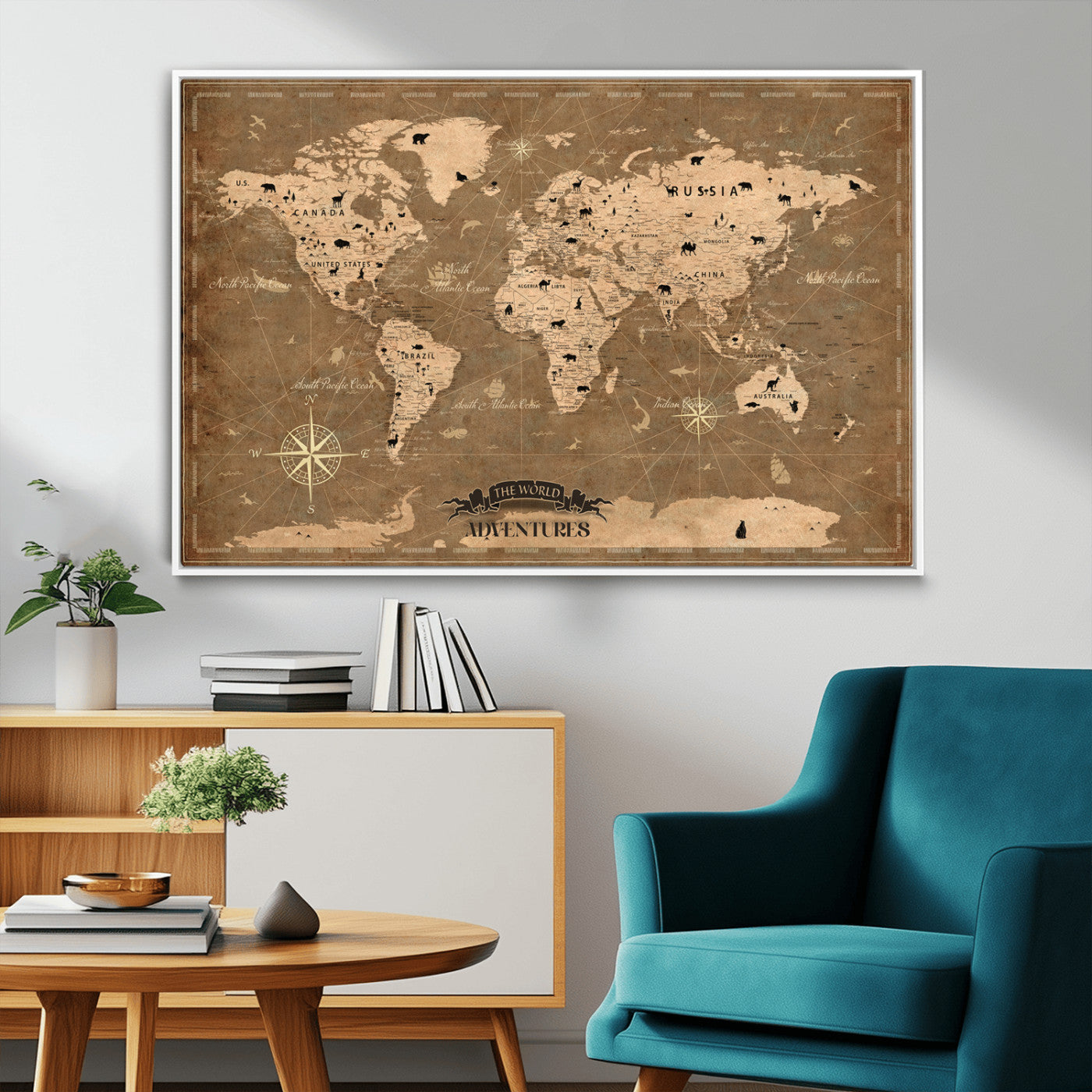 Rehber01-MGV-CV-36X24-Customize Push Pin World Map Wall Art Canvas Print – Personalized Kids Room Framed Map Travel Tracker for home, office