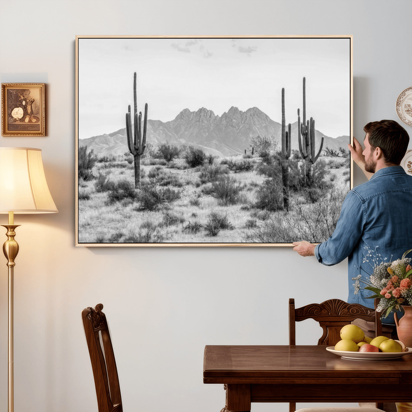 97436PHN-MGV-CV-36X24 - Black White Arizona Desert Canvas Wall Art Cactus Farmhouse Wall Art