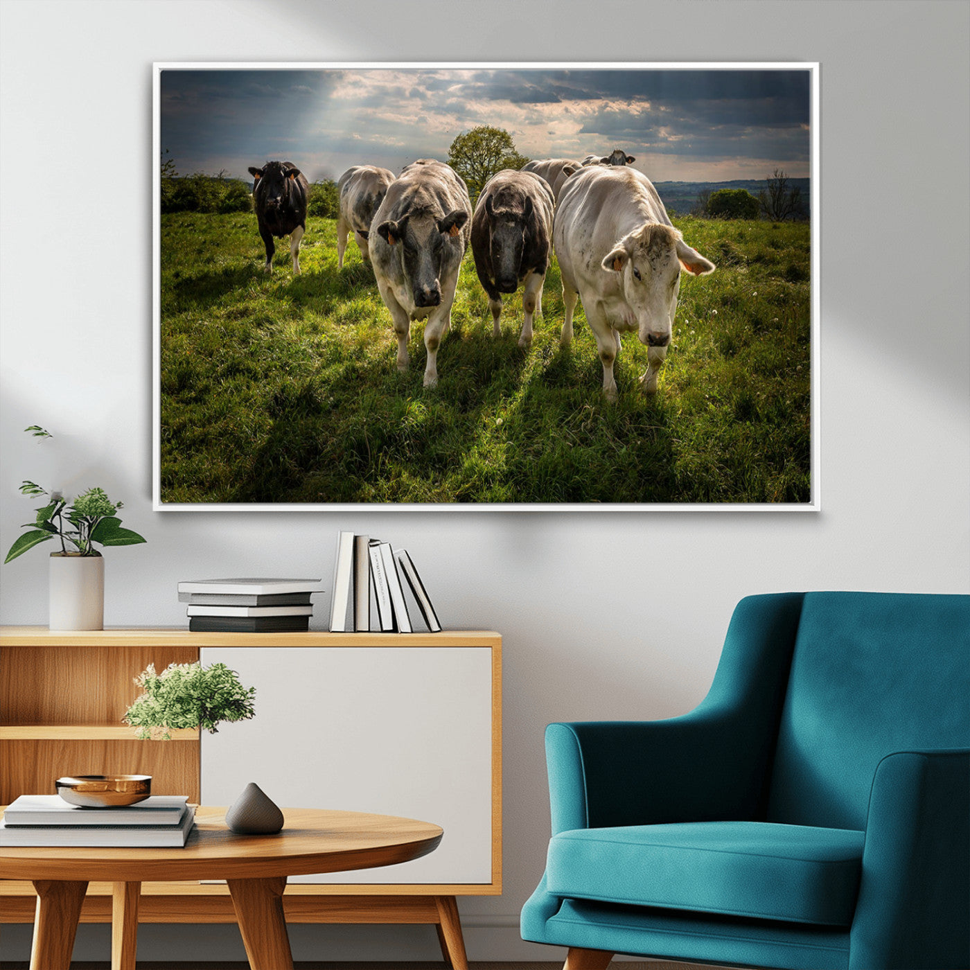 -Grazing Cattle Herd Pasture Green Field Livestock Natural Farm Animals Rural Life Outdoor Wall Art