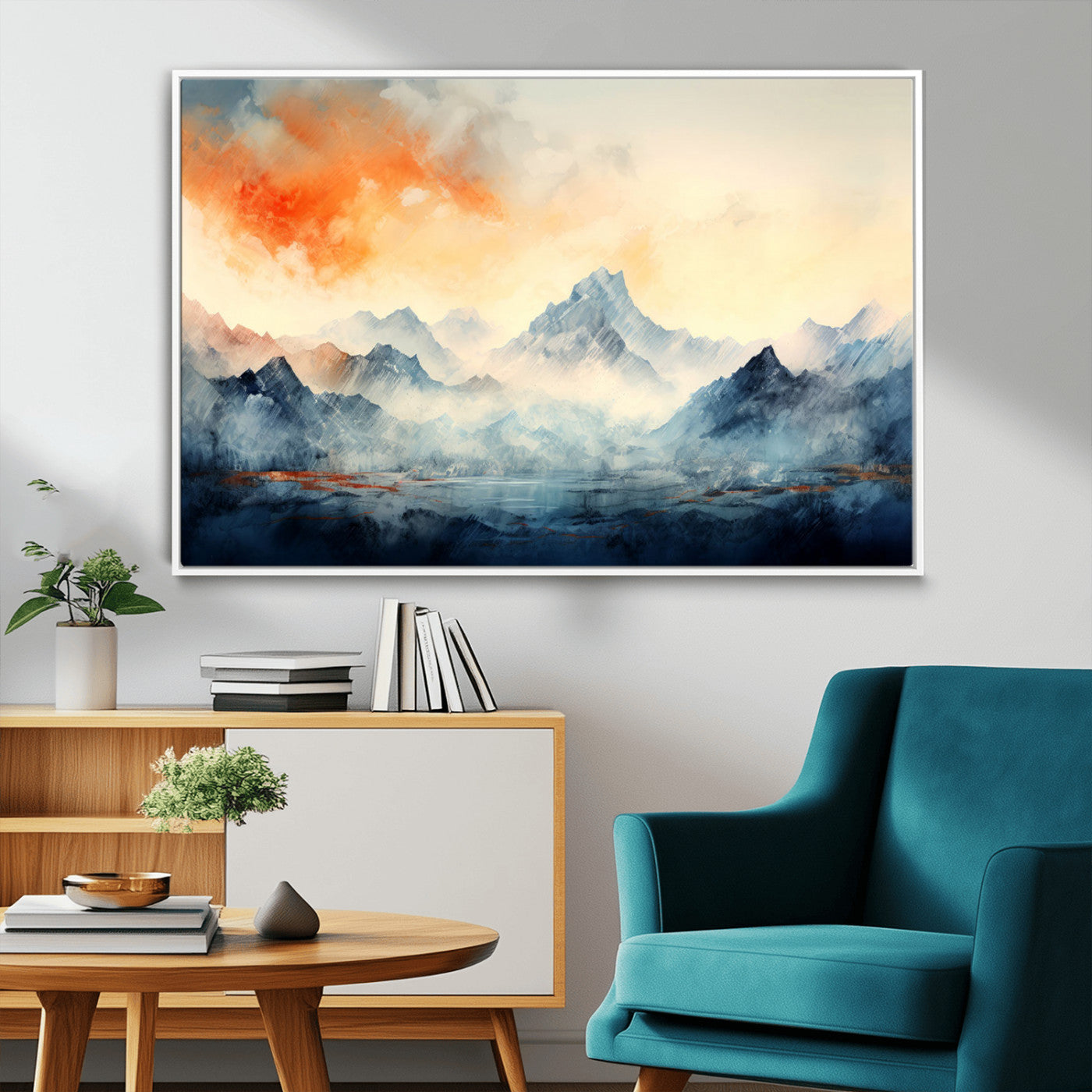 WRM1005-MGV-FC-36X24_White-Warm Clouds Abstract Mountain Wall Art Canvas Print