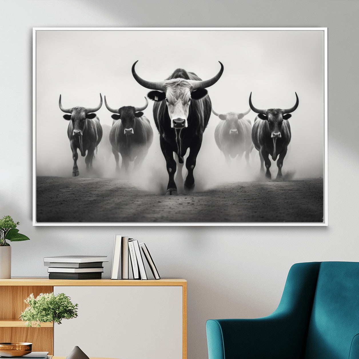 N34534C-MGV-FC-36X24 - Texas Bighorn Cow Hern Wall Art Canvas Print, Longhorn Cow Large Wall Art