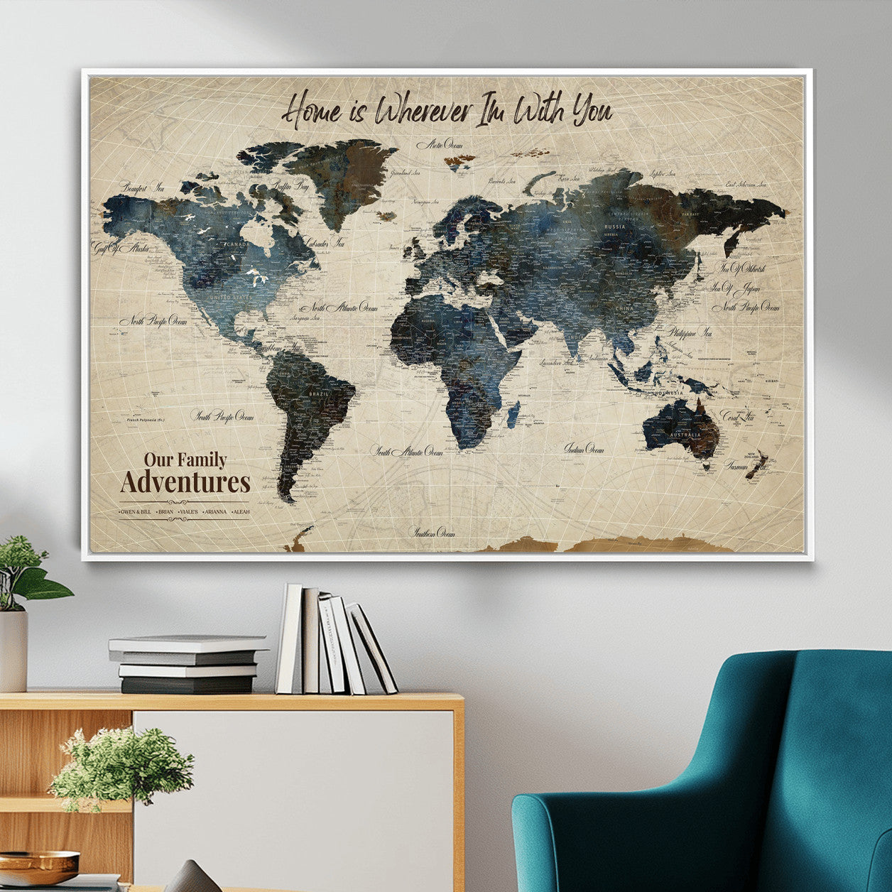 71188227-MGV-FC-36X24 - Personalized World Map Wall Art Canvas Print – Custom Push Pin Travel Map for Couples, Families, or Office Decor