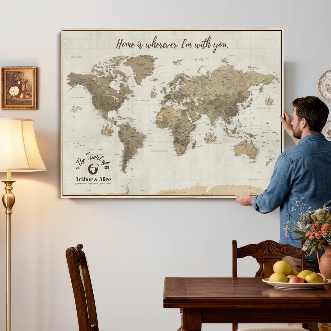 61351027-MGV-CV-36X24 - Custom Push Pin World Map Wall Art Canvas Print – Personalized Travel Tracker with Pins - NEWMAP-11