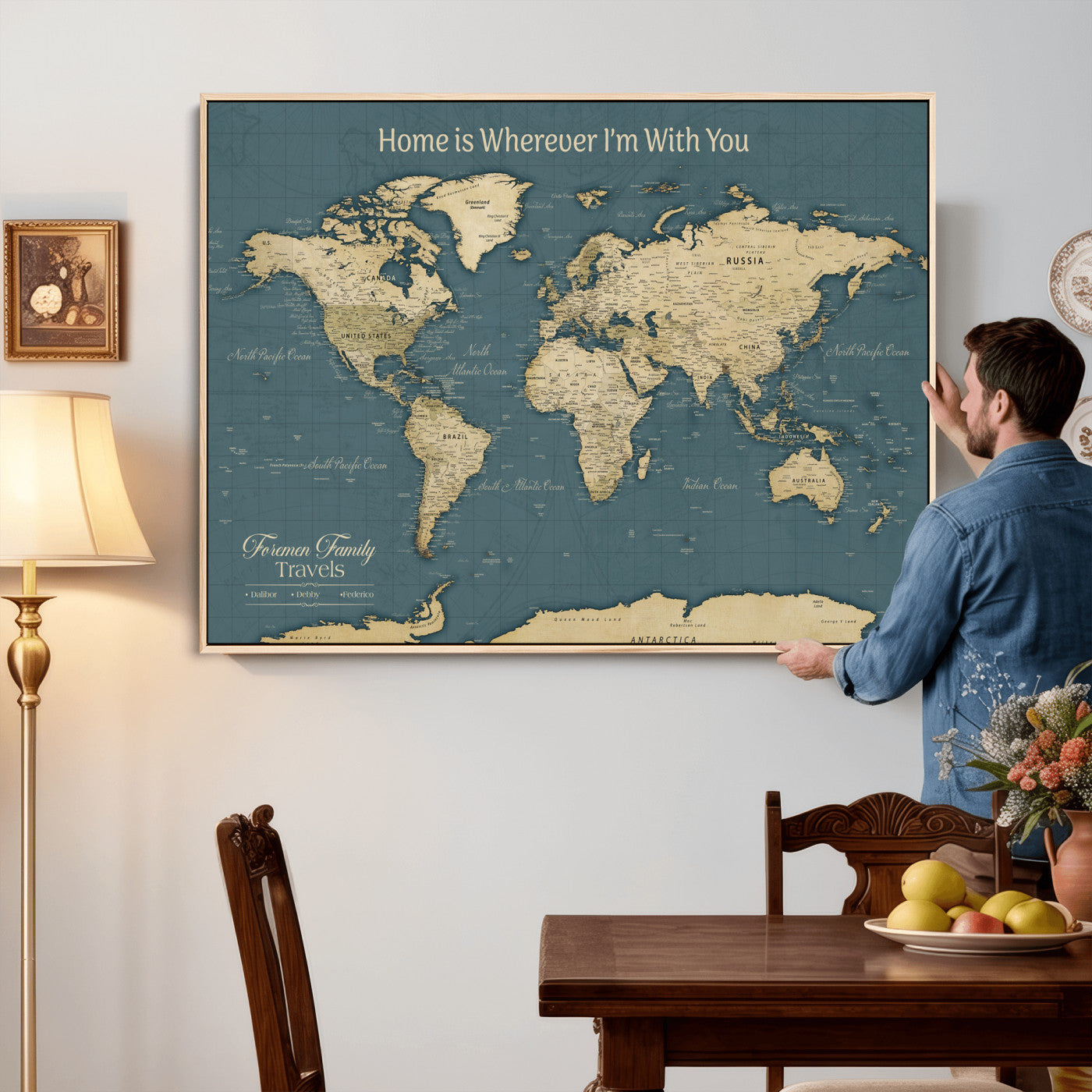 15936891-MGV-CV-36X24 - Custom Push Pin World Map Wall Art Canvas Print – Personalized Travel Tracker with Pins Framed Large for Home and Office Decor