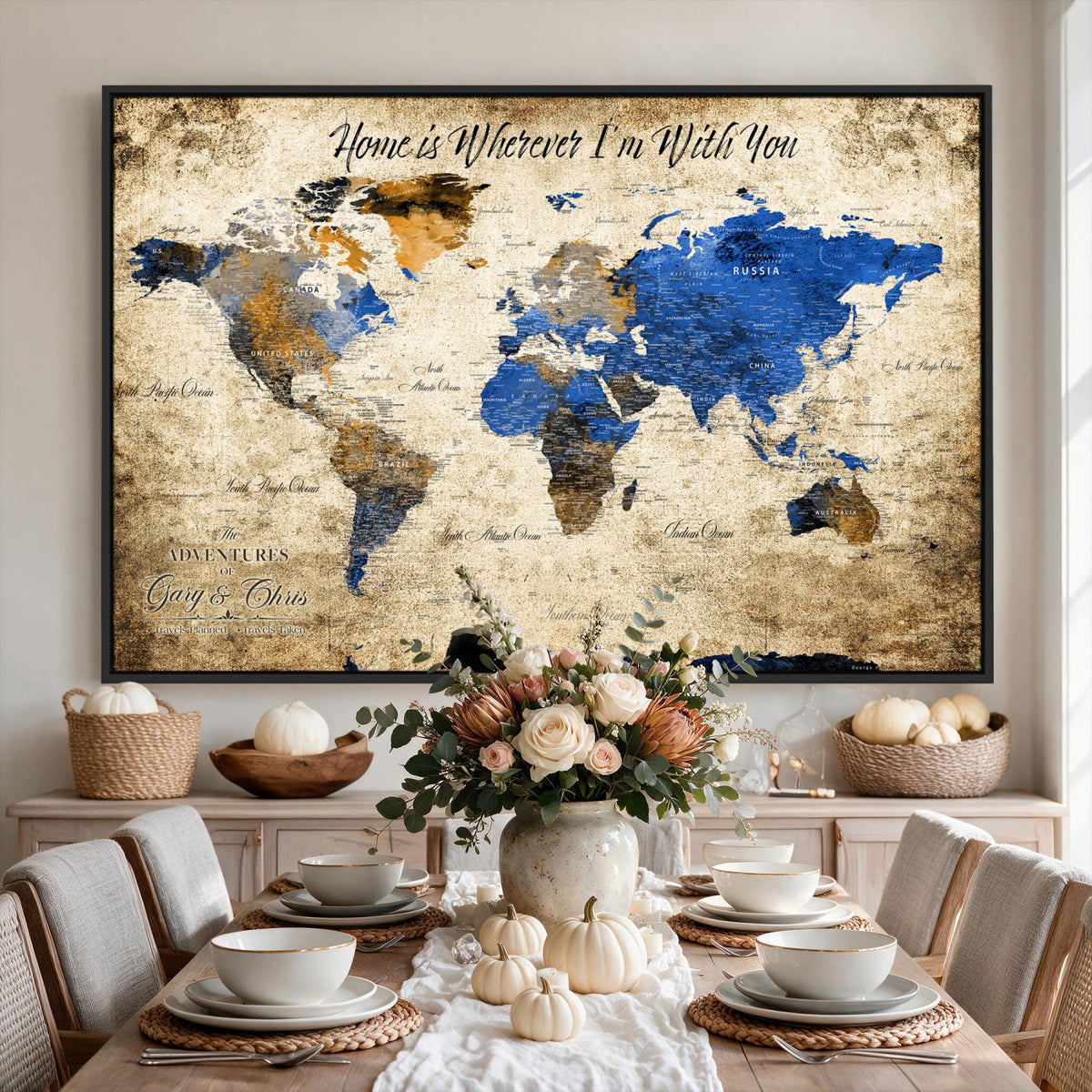 13332533-MGV-CV-36X24 - Personalized Framed Beige World Map Canvas with Push Pins, Honeymoon and Anniversary Gift, Living Room and Home Office Decor