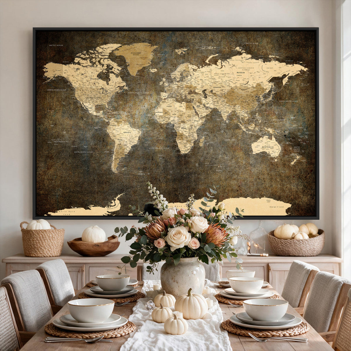 89742472-MGV-CV-36X24 - Large Framed Vintage World Map Wall Art Print for Home Wall