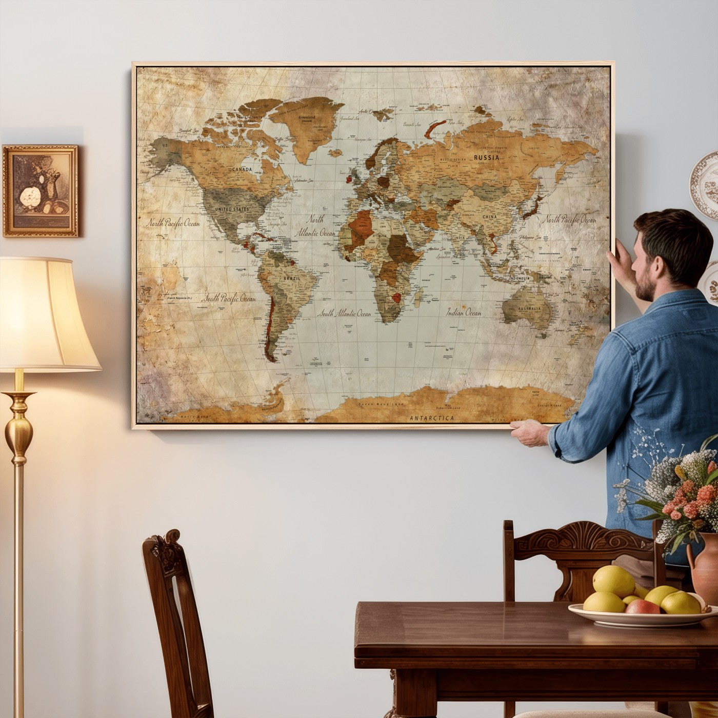 74176056-MGV-CV-36X24 - World Map Wall Art Canvas Print, Modern Decorative Framed Map Artwork Prints for Living Room, Office, Bedroom Wall Decor