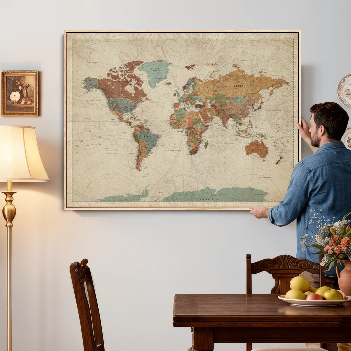 68428598-MGV-CV-36X24 - World Map Wall Art Canvas Print, Modern Decorative Framed Map Artwork Prints for Living Room, Office, Bedroom Wall Decor