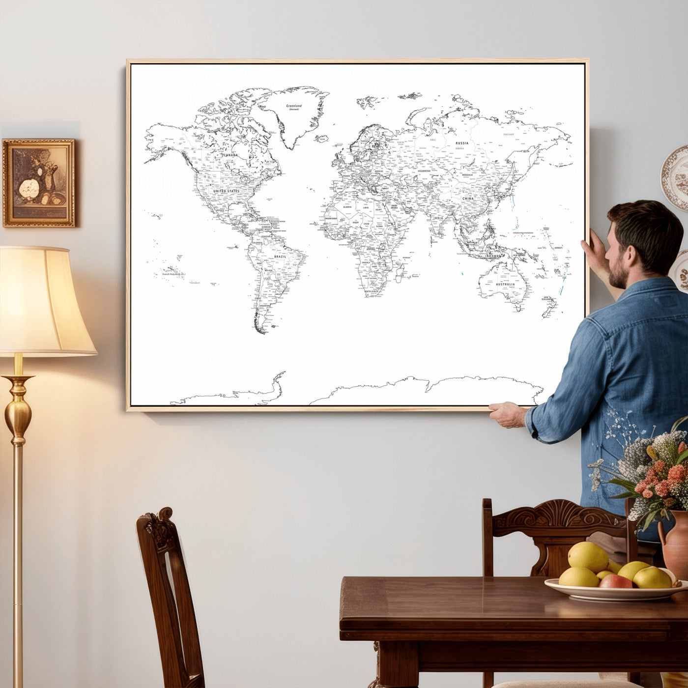 21002736-MGV-CV-36X24 - World Map Wall Art Canvas Print, Modern Decorative Framed Map Artwork Prints for Living Room, Office, Bedroom Wall Decor