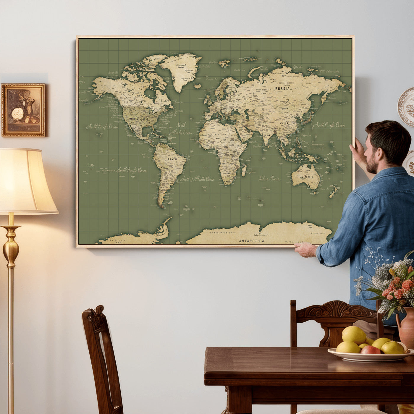 13750241-MGV-CV-36X24 - World Map Wall Art Canvas Print, Modern Decorative Framed Map Artwork Prints for Living Room, Office, Bedroom Wall Decor