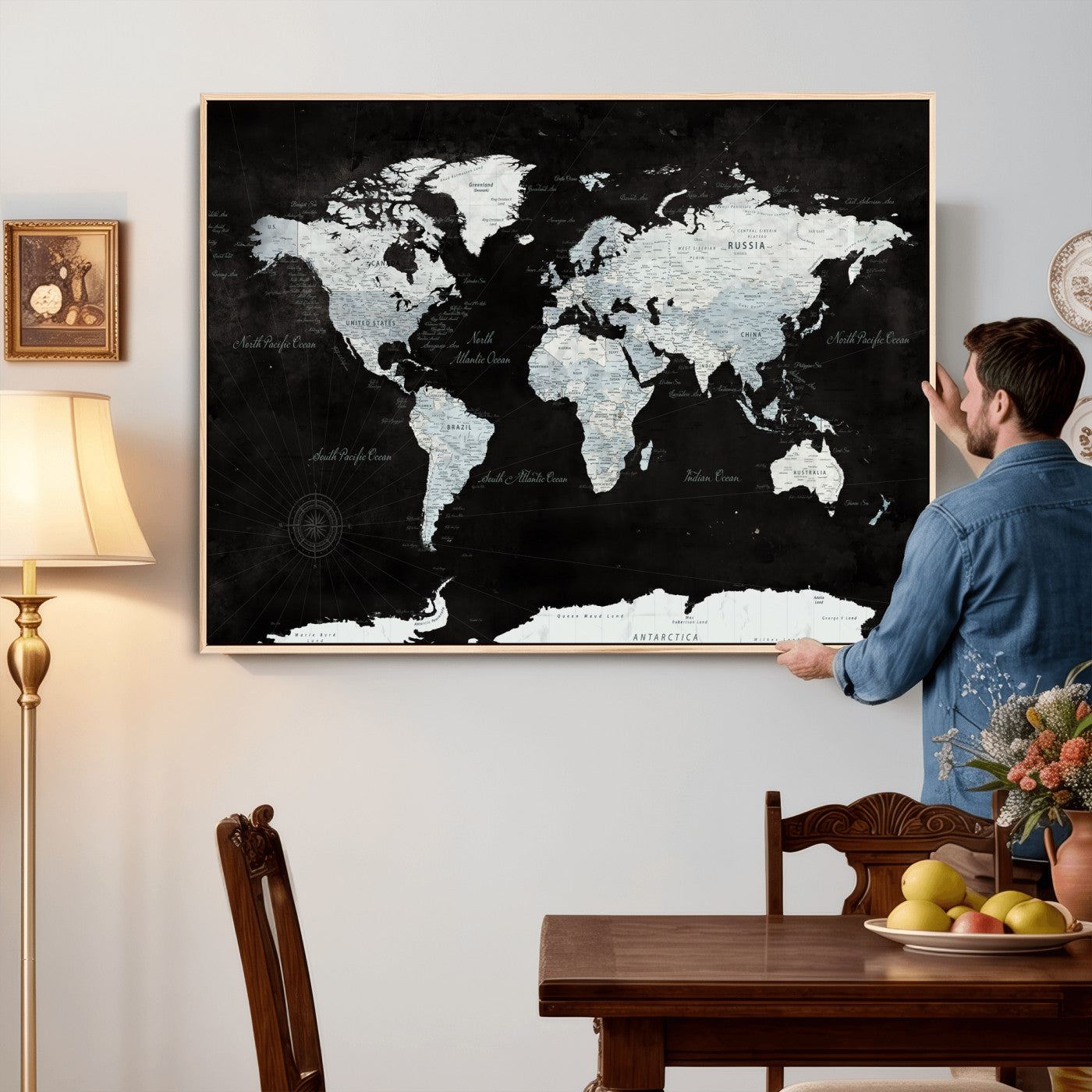 28664806-MGV-CV-36X24 - World Map Wall Art Canvas Print, Modern Decorative Framed Map Artwork Prints for Living Room, Office, Bedroom Wall Decor