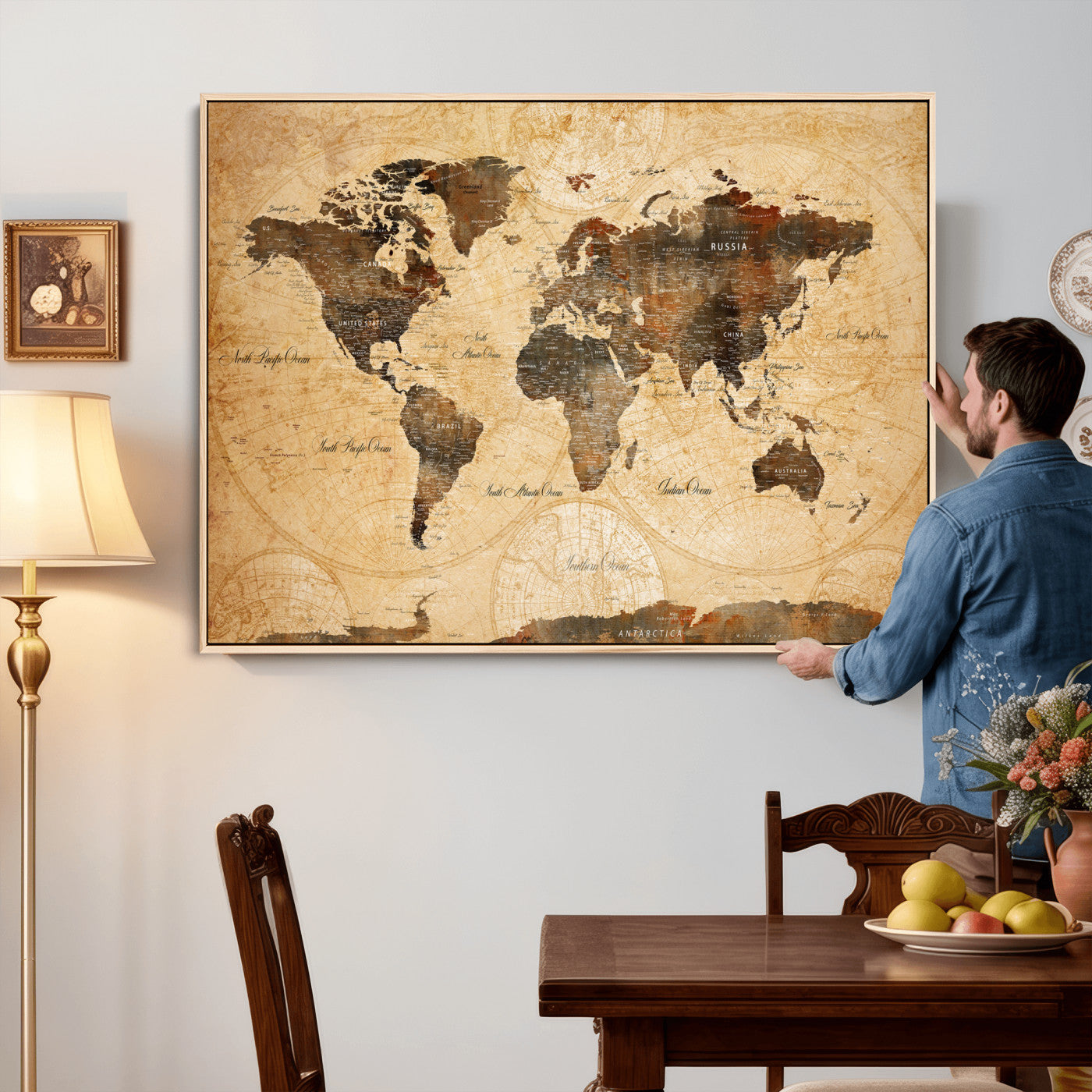 63156625-MGV-CV-36X24 - World Map Wall Art Canvas Print, Modern Decorative Framed Map Artwork Prints for Living Room, Office, Bedroom Wall Decor