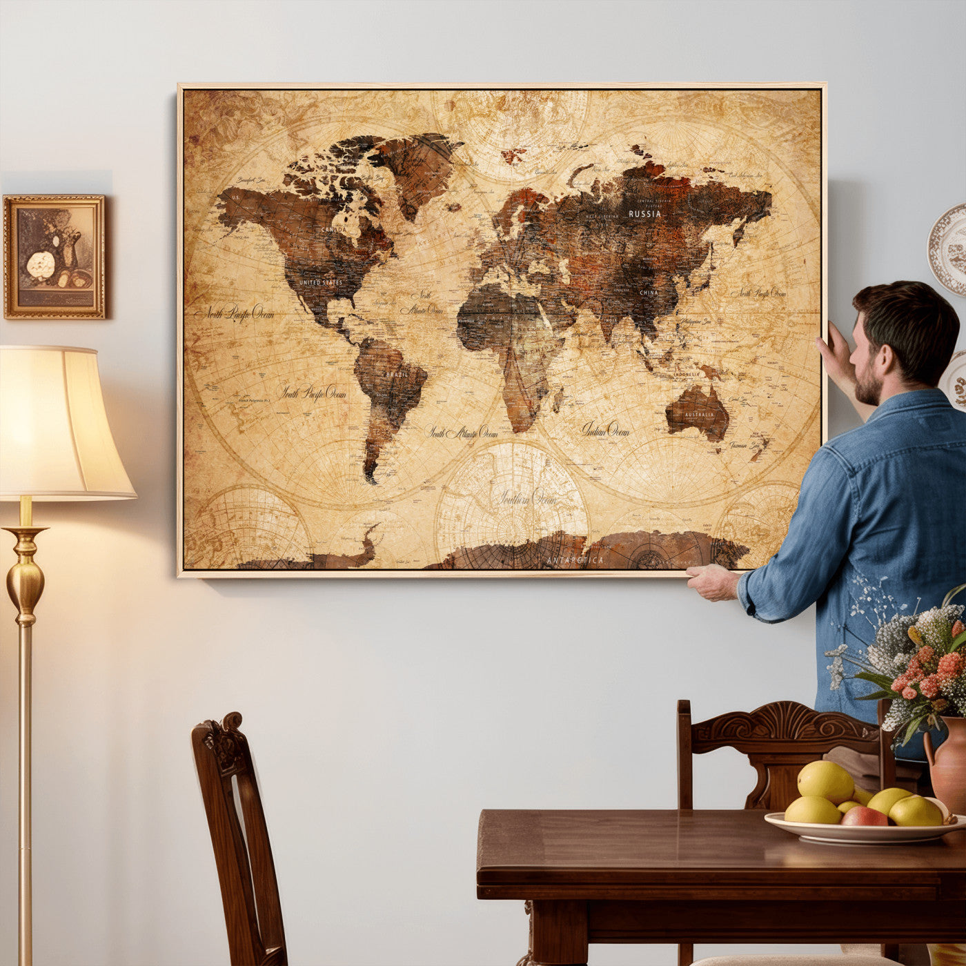 40760475-MGV-CV-36X24 - World Map Wall Art Canvas Print, Modern Decorative Framed Map Artwork Prints for Living Room, Office, Bedroom Wall Decor