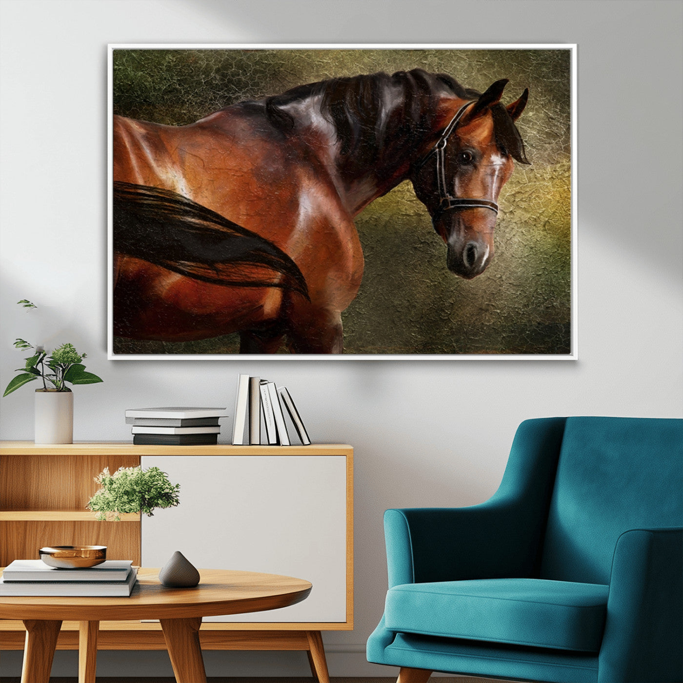 76810-MGV-FC-36X24_White-Majestic Brown Horse Wall Art Canvas Print – Framed Equestrian Artwork with Elegant Stallion Artwork for Home or Office Decor