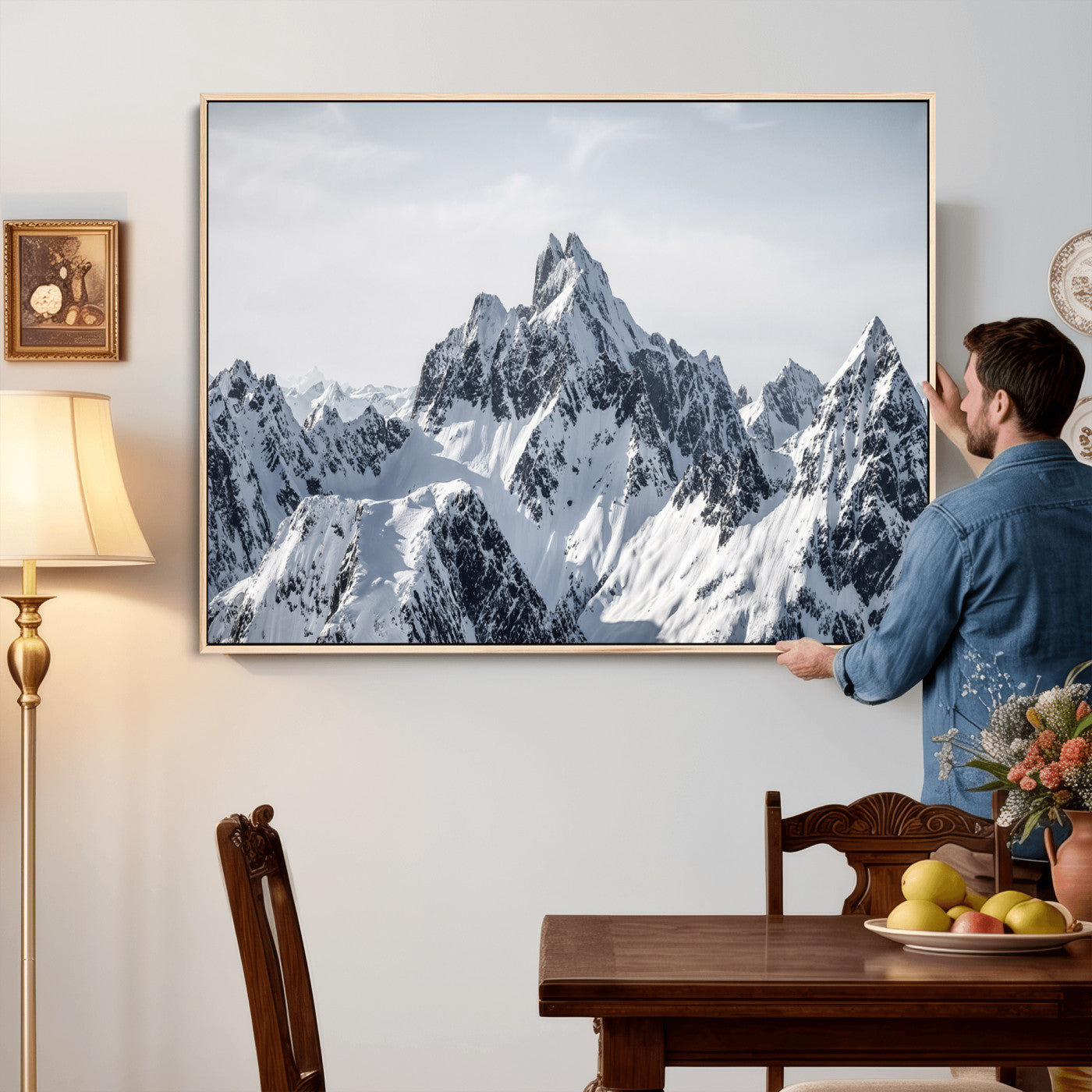 33126265-MGV-CV-36X24 - Snowy Mountain Range Canvas Print, Alpine Peaks Landscape Wall Art, Framed Canvas Ready to Hang