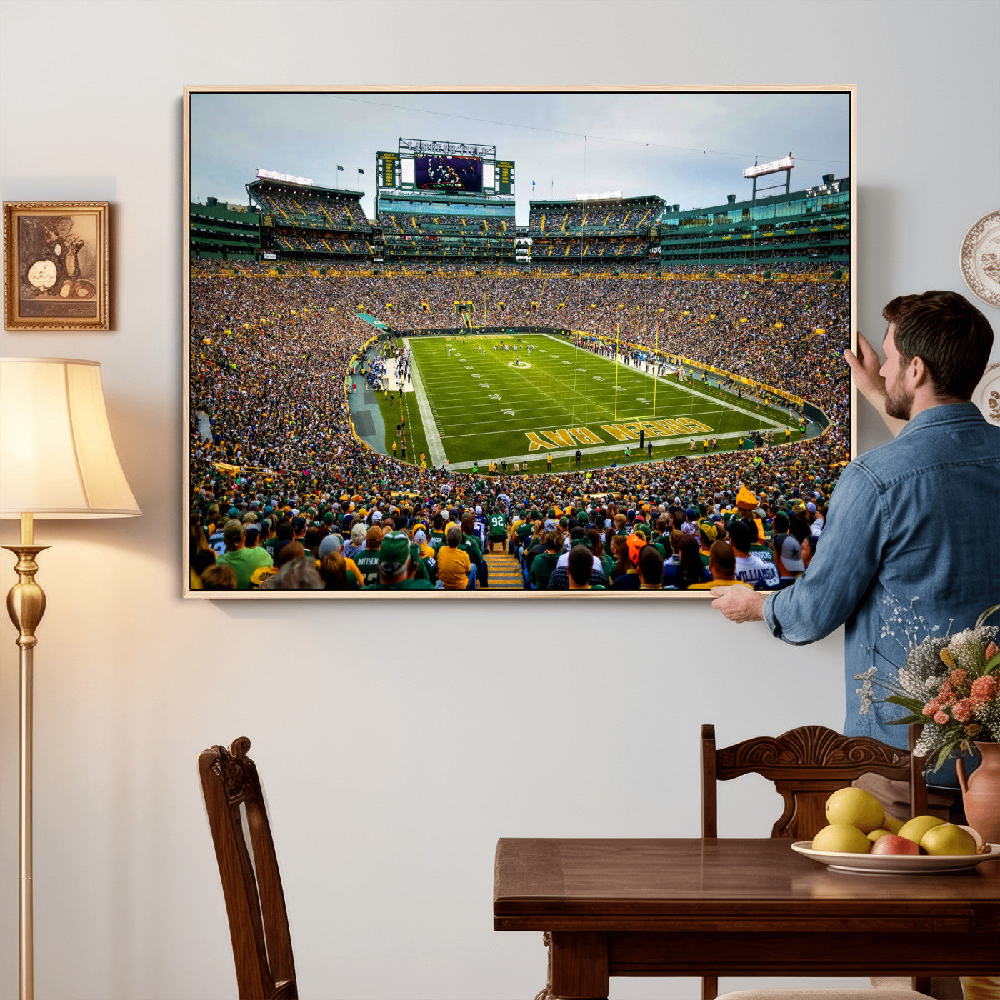 56521752-MGV-CV-36X24 - Green Bay Packers Stadium Wall Art Canvas Print, Lambeau Field Football Stadium Artwork, Framed Wall Art Ready to Hang