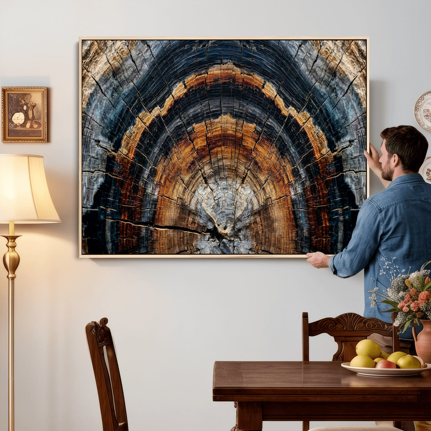 92693966A-MGV-CV-36X24 - Abstract Wood Grain Canvas Print, Tree Ring Pattern Wall Art, Framed Canvas Ready to Hang