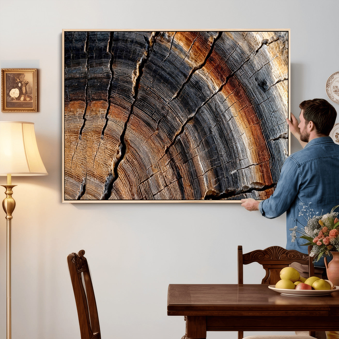 92693966E-MGV-CV-36X24 - Framed Large Abstract Wood Grain Canvas Print, Tree Ring Pattern Wall Art, Framed Canvas Ready to Hang