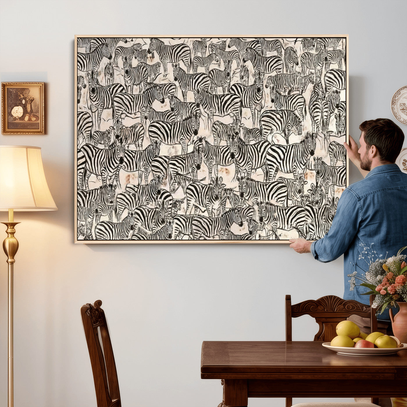 76453377-MGV-CV-36X24 - Farmhouse Animals Wall Art Canvas Print - Abstract Farm Animal Drawing Mid-Century Wall Art for Cabin Decor
