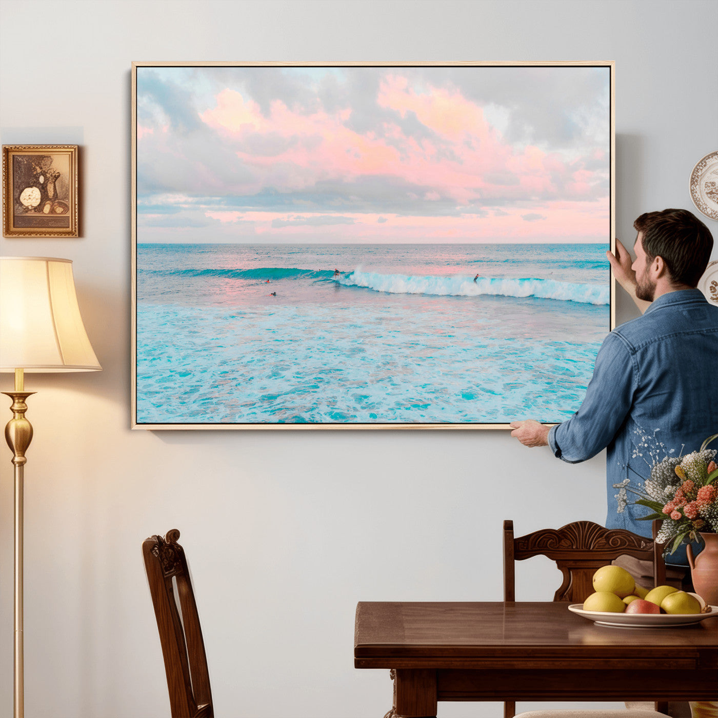 73216461-MGV-CV-36X24 - Ocean Wave Wall Art Canvas Print, Pastel Surf Seascape Photography, Coastal Beach Wall Decor