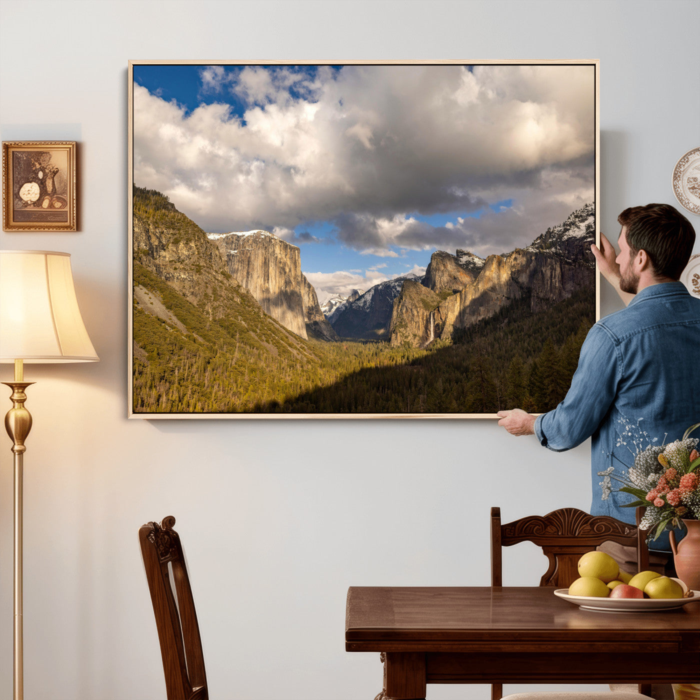 51451302-MGV-CV-36X24 - Yosemite Valley Mountain Landscape Wall Art Canvas Print, Granite Cliff Forest Valley Canvas Print, California National Park Scenic Art Printing