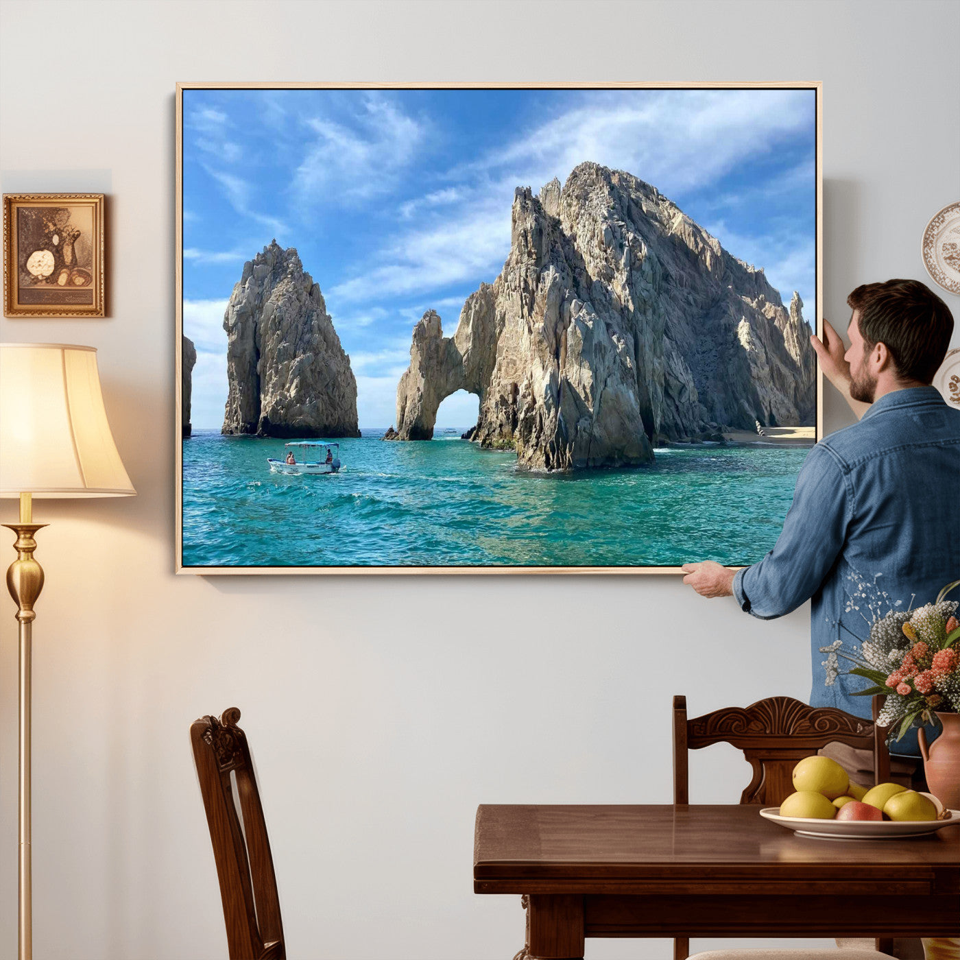 20946478-MGV-CV-36X24 - El Arco Cabo San Lucas Ocean Arch Wall Art Canvas Print, Baja California Rock Arch Seascape Canvas Print, Mexico Coastal Landmark Scenic Art Printing