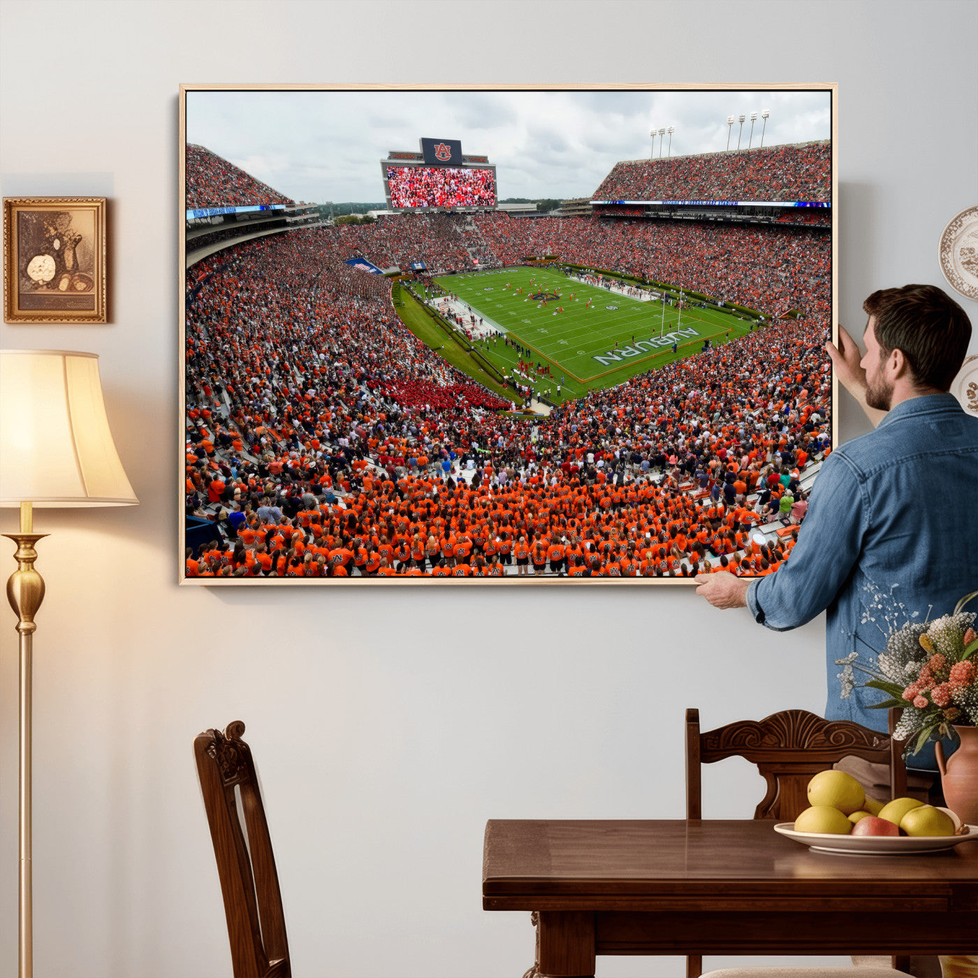 82562490-MGV-CV-36X24 - Auburn Stadium Sunset Wall Art Canvas Print, Jordan Hare Stadium Game Day Crowd, Auburn Tigers Football Artwork