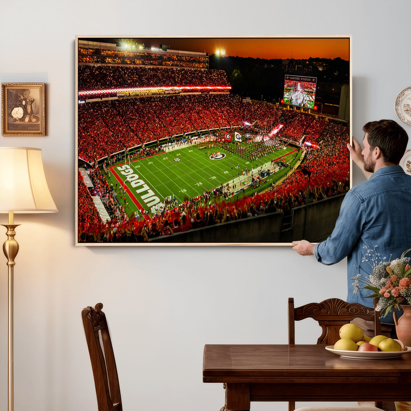 48894104-MGV-CV-36X24 - Georgia Bulldogs Stadium Wall Art Canvas Print, Sanford Stadium Night Game Panorama, College Football Crowd Wall Decor