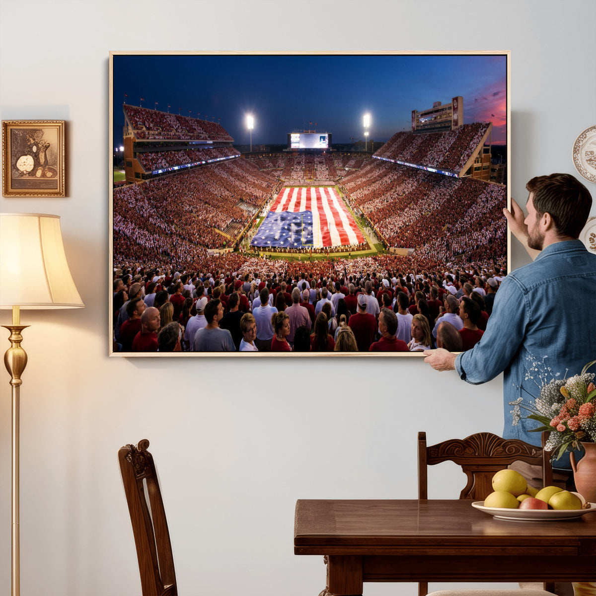 59917418-MGV-CV-36X24 - Oklahoma Memorial Stadium Wall Art Canvas Print | Oklahoma Sooners Football Artwork for Home, Office, and Sports Room Decor