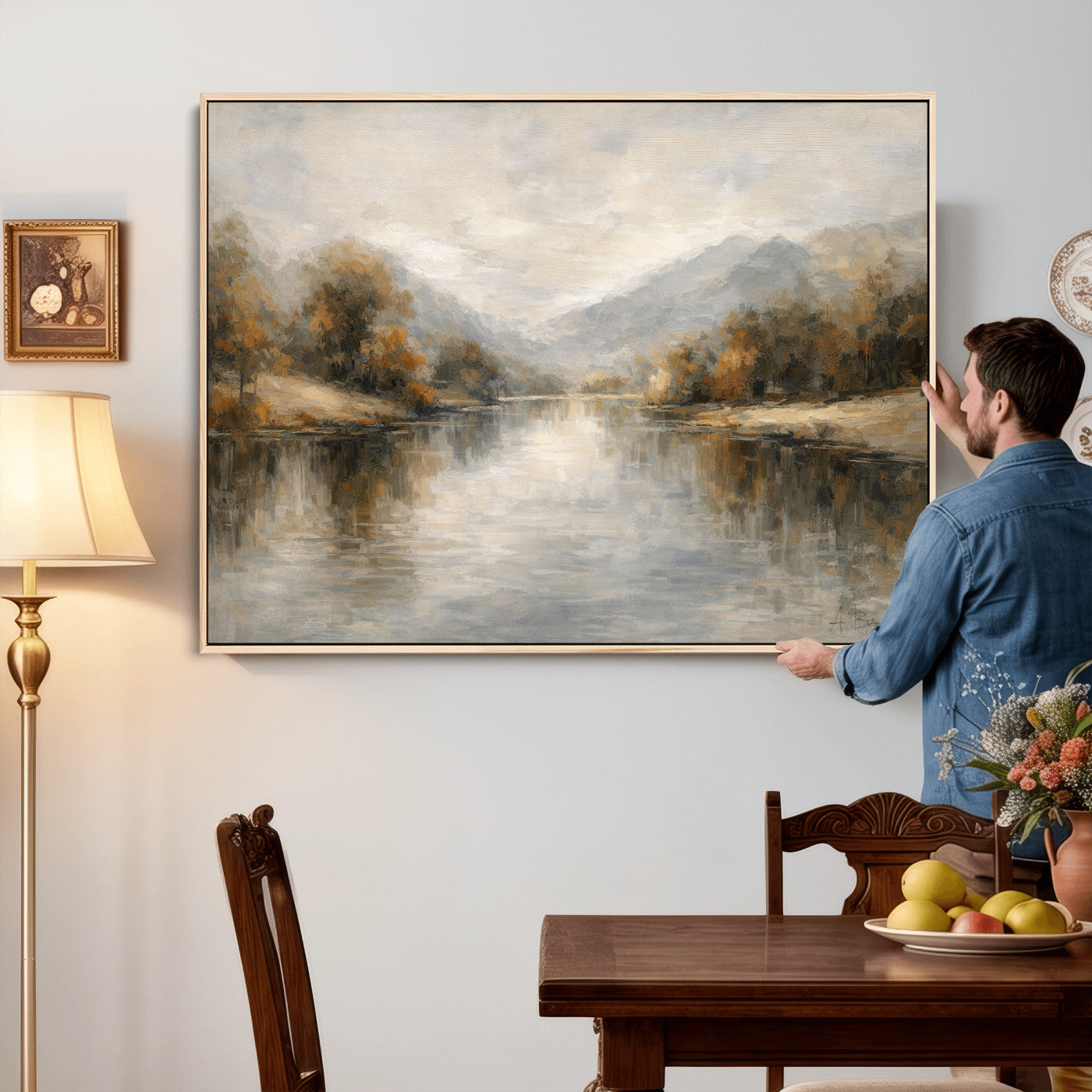 62194542-MGV-CV-36X24 - Abstract Landscape Wall Art Canvas Print, Modern Lake Printing Wall Decor for Contemporary Interiors