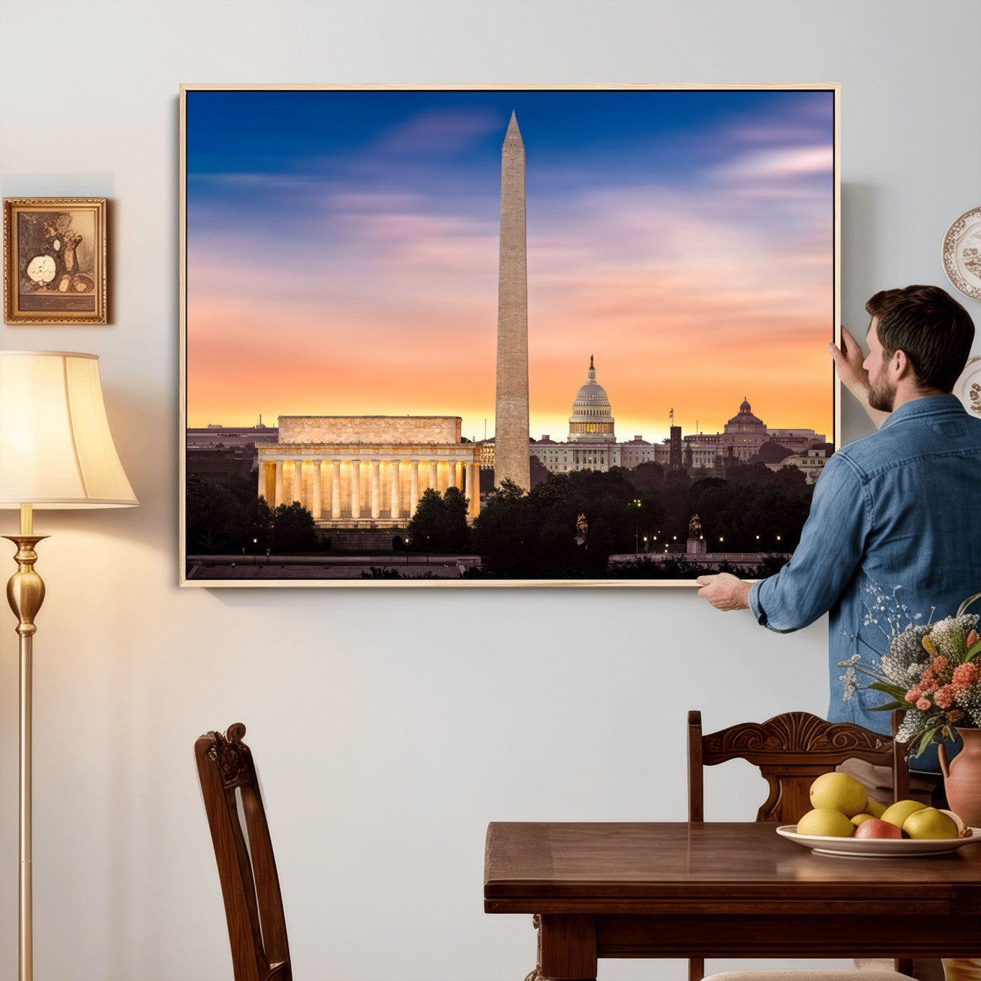 72704063-MGV-CV-36X24 - Washington DC Skyline Wall Art Canvas Print – Lincoln Memorial, Washington Monument & Capitol Artwork Print