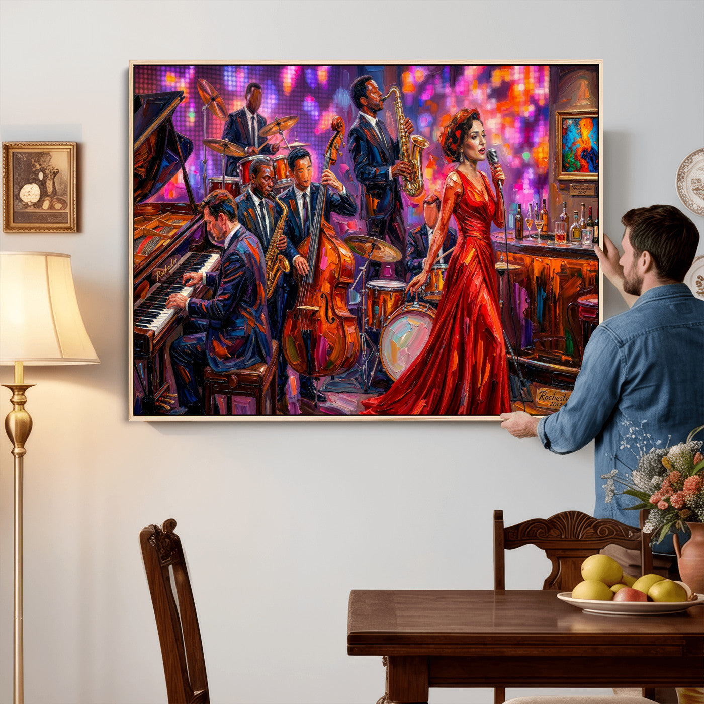 620930J20-MGV-CV-36X24 - Jazz Band Canvas Wall Art — Jazz Club Singer Saxophone Print | Music Wall Decor | Bar Restaurant Art | Music Lover Gift | Jazz Home Decor