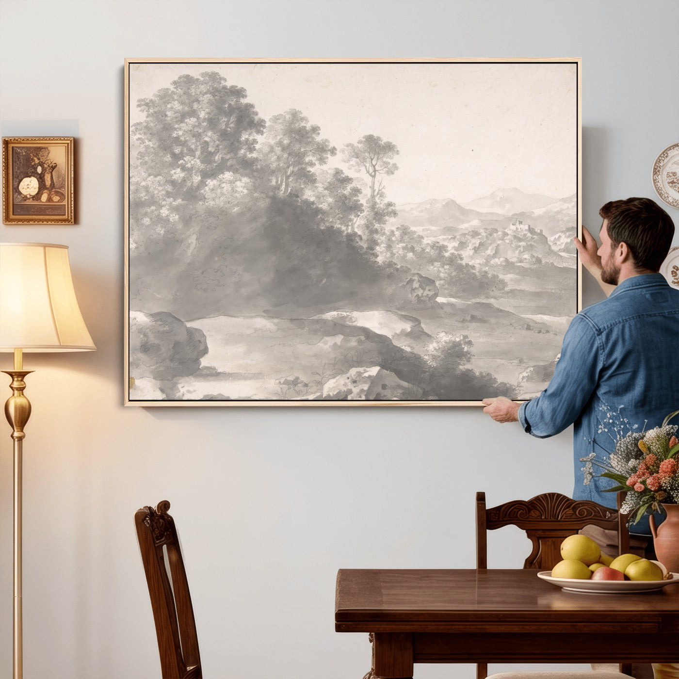 33041209-MGV-CV-36X24 - Van Poelenburch Landscape Canvas Wall Art — Dutch Golden Age Gray Wash Drawing Print | Baroque Italianate Nature Decor | Old Master Classic Gift