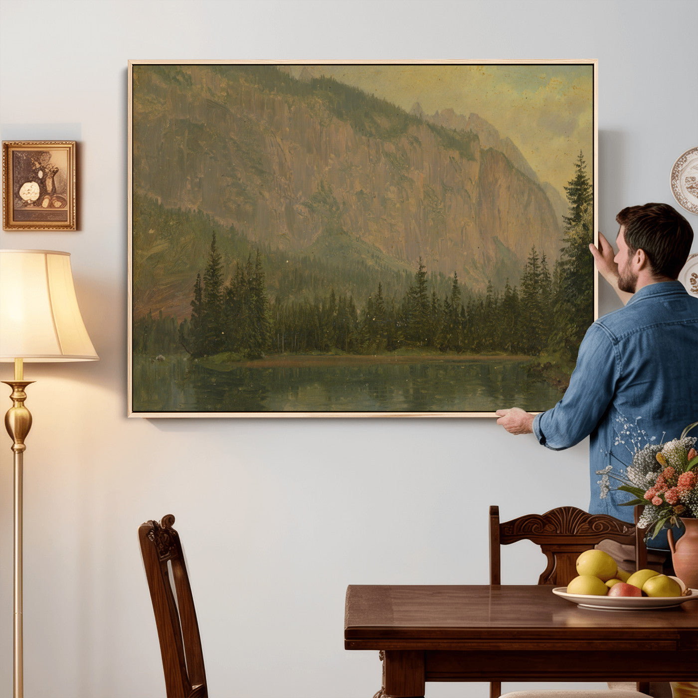 76844524-MGV-CV-36X24 - Frederic Edwin Church Hintersee Canvas Print, Hudson River School Mountain Lake Painting 1868, American Romantic Landscape, Vintage Nature Wall Art