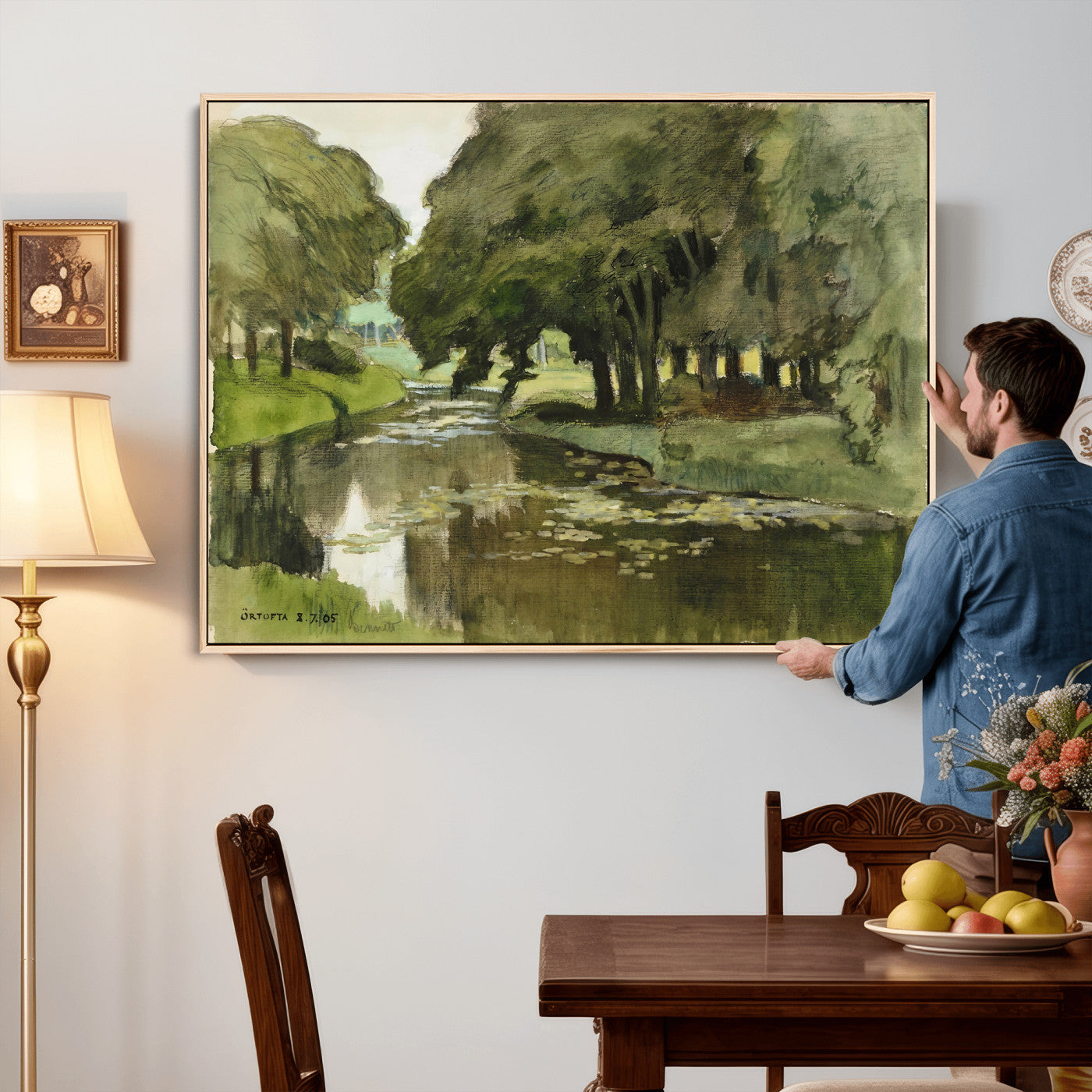 54446767-MGV-CV-36X24 - Anders Zorn Watercolor Canvas Print, Örtofta 1905 Swedish River Landscape, Impressionist Nature Art, Scandinavian Wall Decor, Plein Air Painting Print