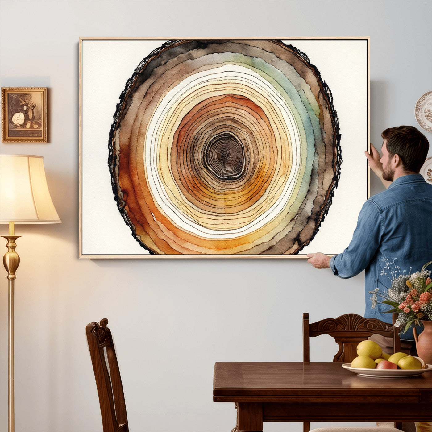 13719680-MGV-CV-36X24 - Natural Wood Slice Wall Art Canvas Print, Tree Ring Wall Art, Framed Abstract Nature Wall Decor, Earth Tone Statement Canvas Print