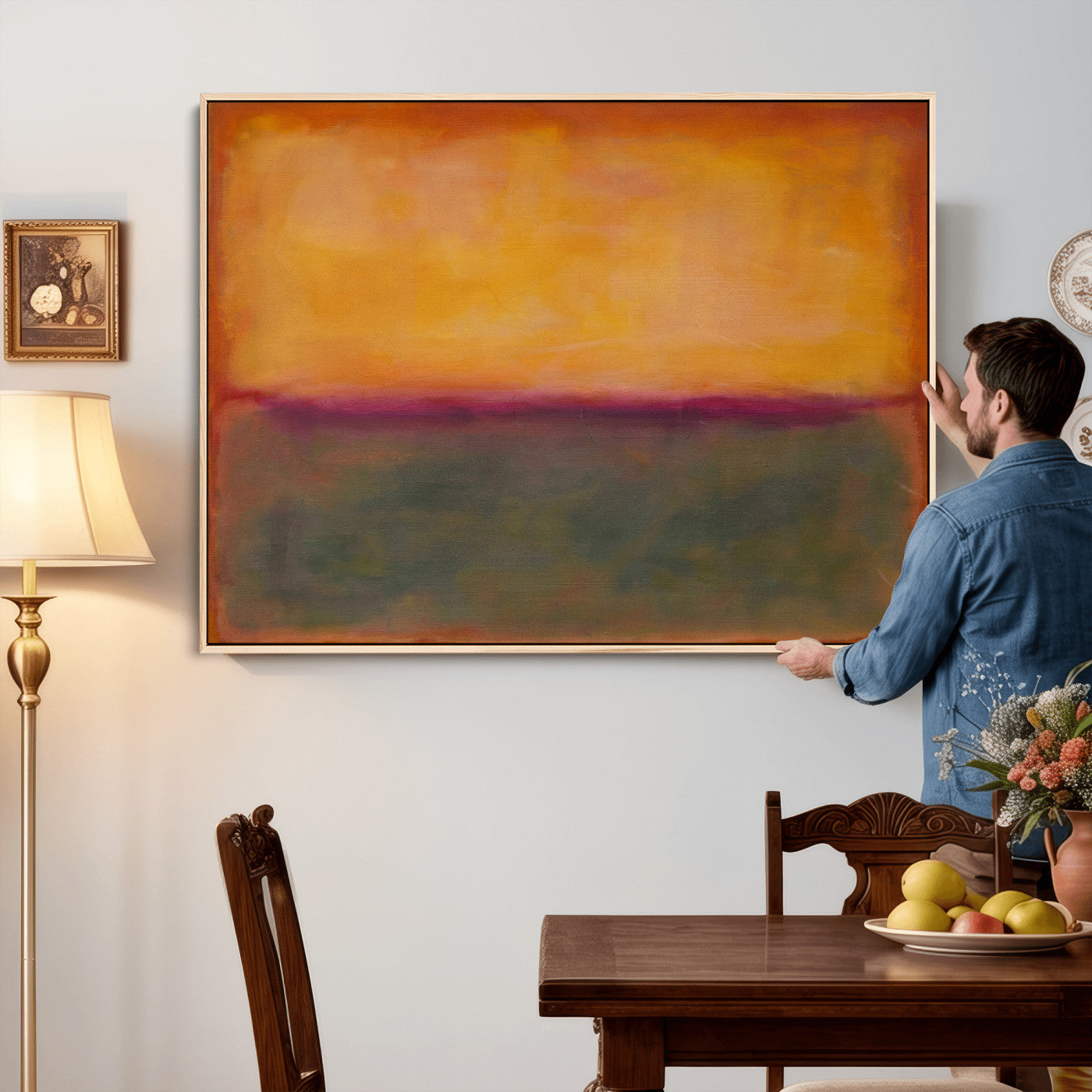 21628300-MGV-CV-36X24 - Abstract Color Field Wall Art Canvas Print, Framed Minimalist Horizon Artwork for Living Room Bedroom Office