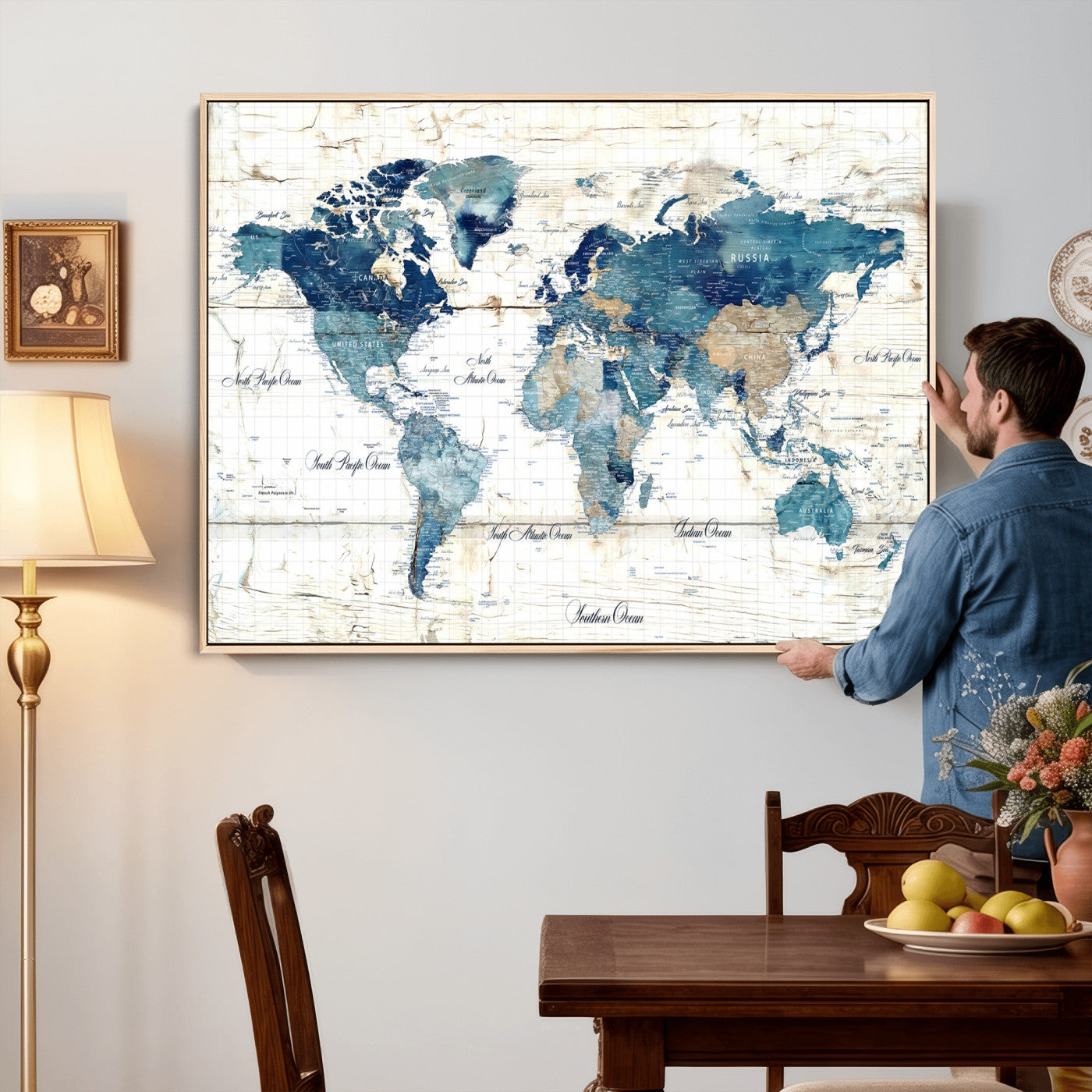 86799232-MGV-CV-36X24 - Watercolor World Map Canvas Wall Art Print – Abstract Colorful Travel Wall Decor