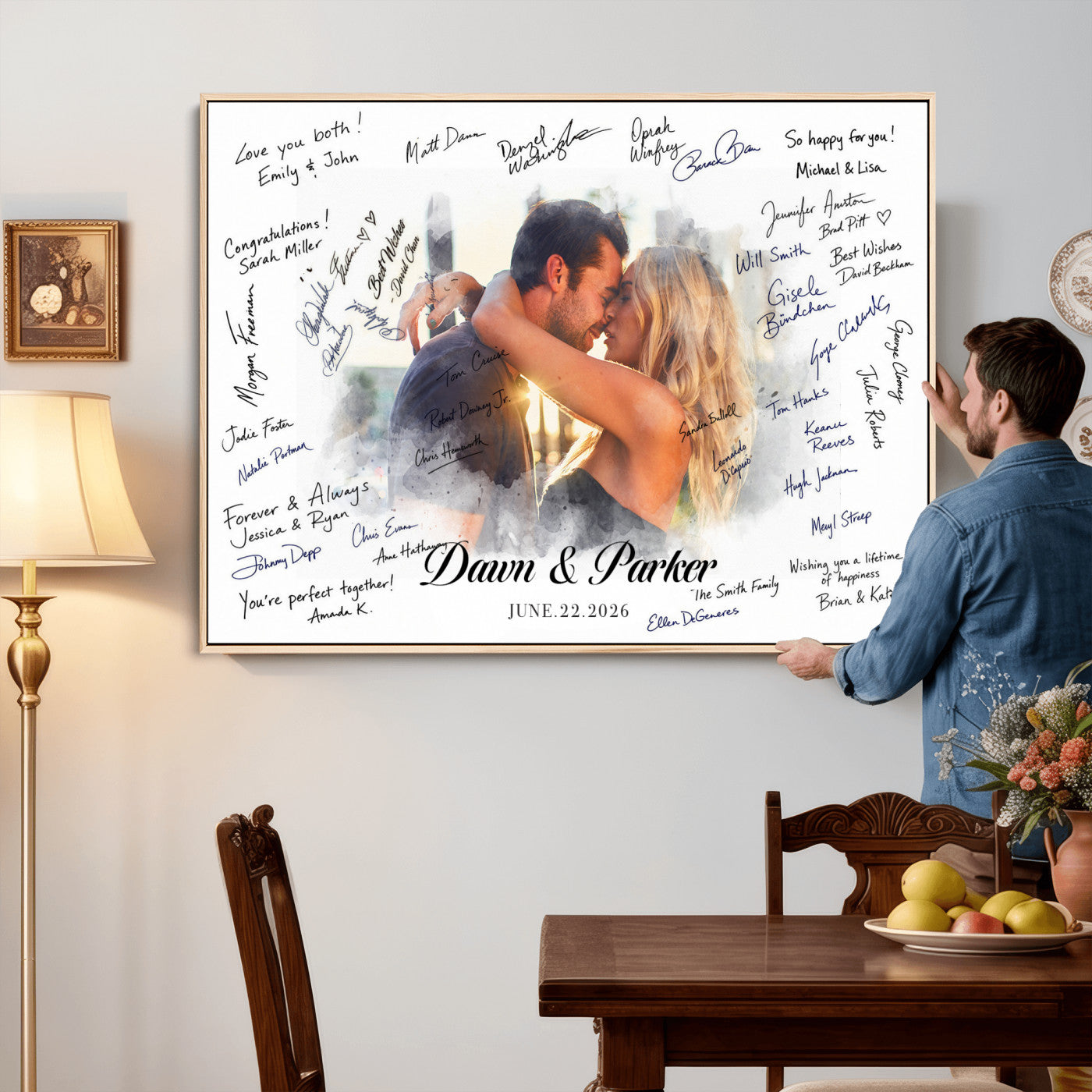 14788122-MGV-CV-36X24 - Wedding Guest Book Alternative Wall Art Canvas Print, Personalized Wedding Signature Poster, Custom Couple Photo Guestbook Canvas, Bridal Shower Reception Decor