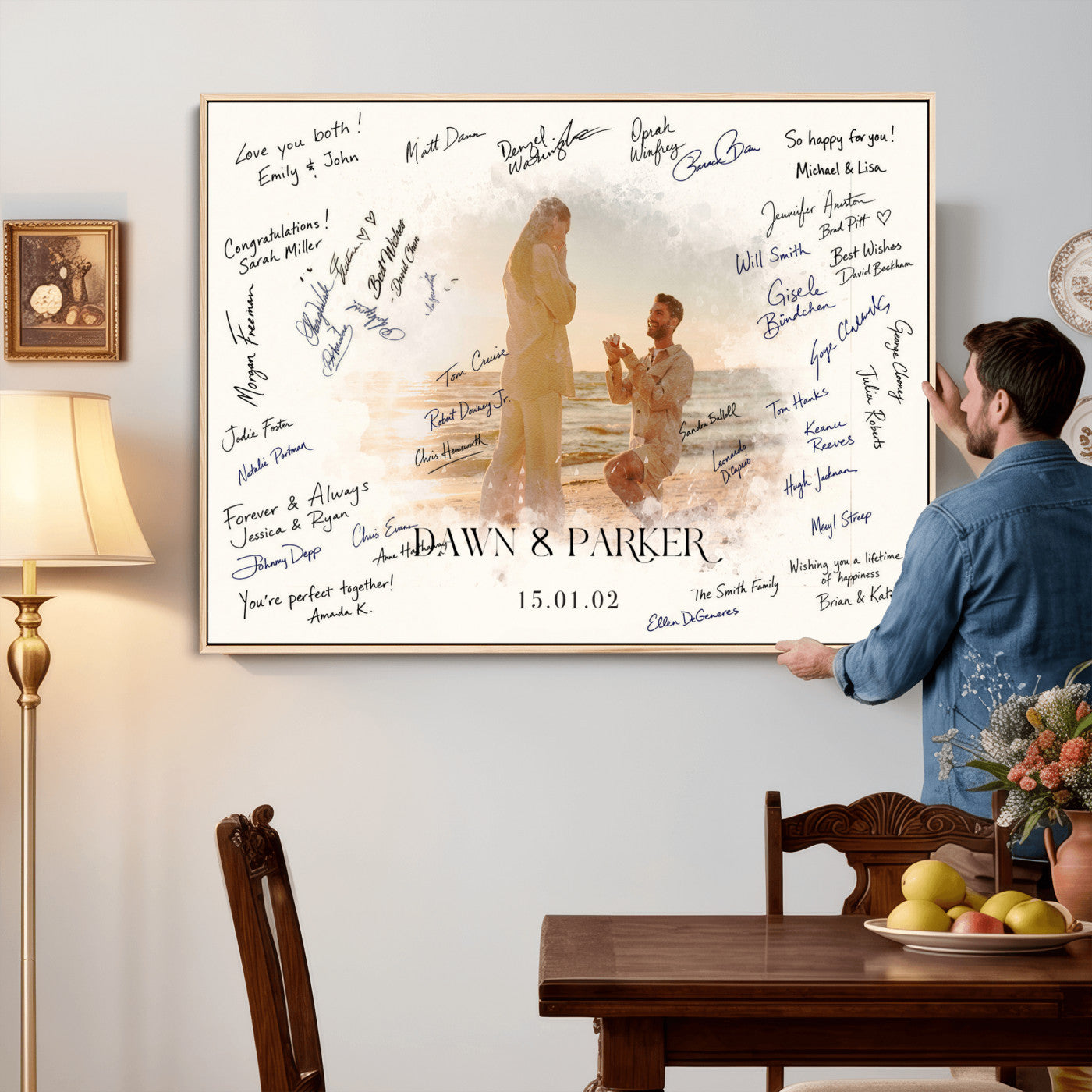 15696596-MGV-CV-36X24 - Wedding Guest Book Alternative Wall Art Canvas Print, Personalized Wedding Signature Poster, Custom Couple Photo Guestbook Canvas, Bridal Shower Reception Decor
