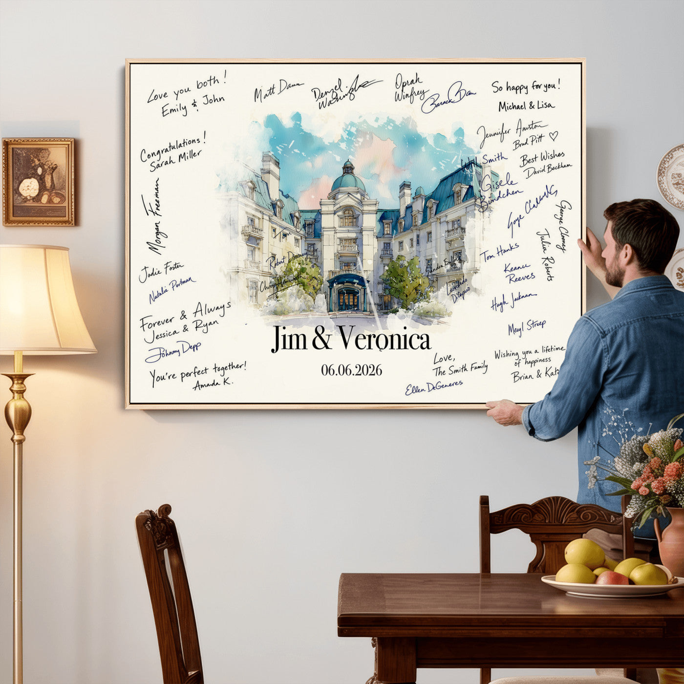 92760374-MGV-CV-36X24 - Wedding Guest Book Alternative Wall Art Canvas Print, Personalized Wedding Signature Poster, Custom Couple Photo Guestbook Canvas