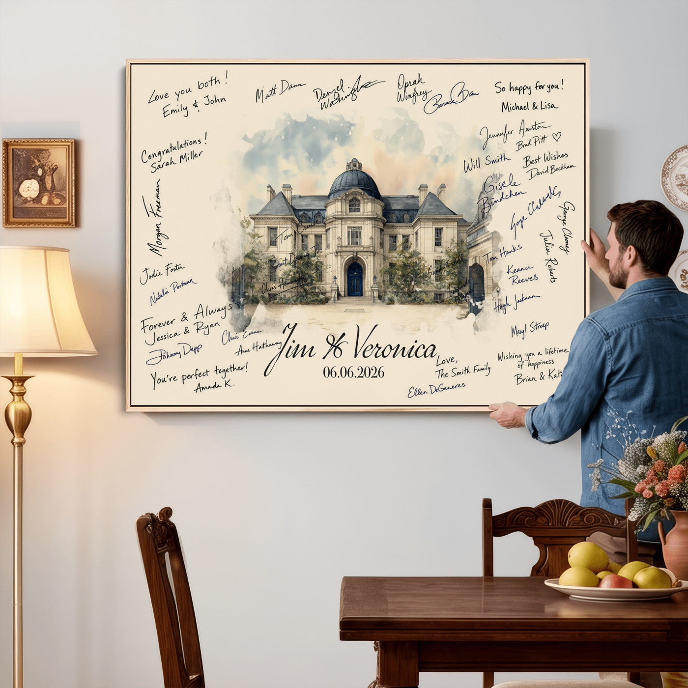 17002059-MGV-CV-36X24 - Wedding Guest Book Alternative Wall Art Canvas Print, Personalized Wedding Signature Poster, Custom Couple Photo Guestbook Canvas