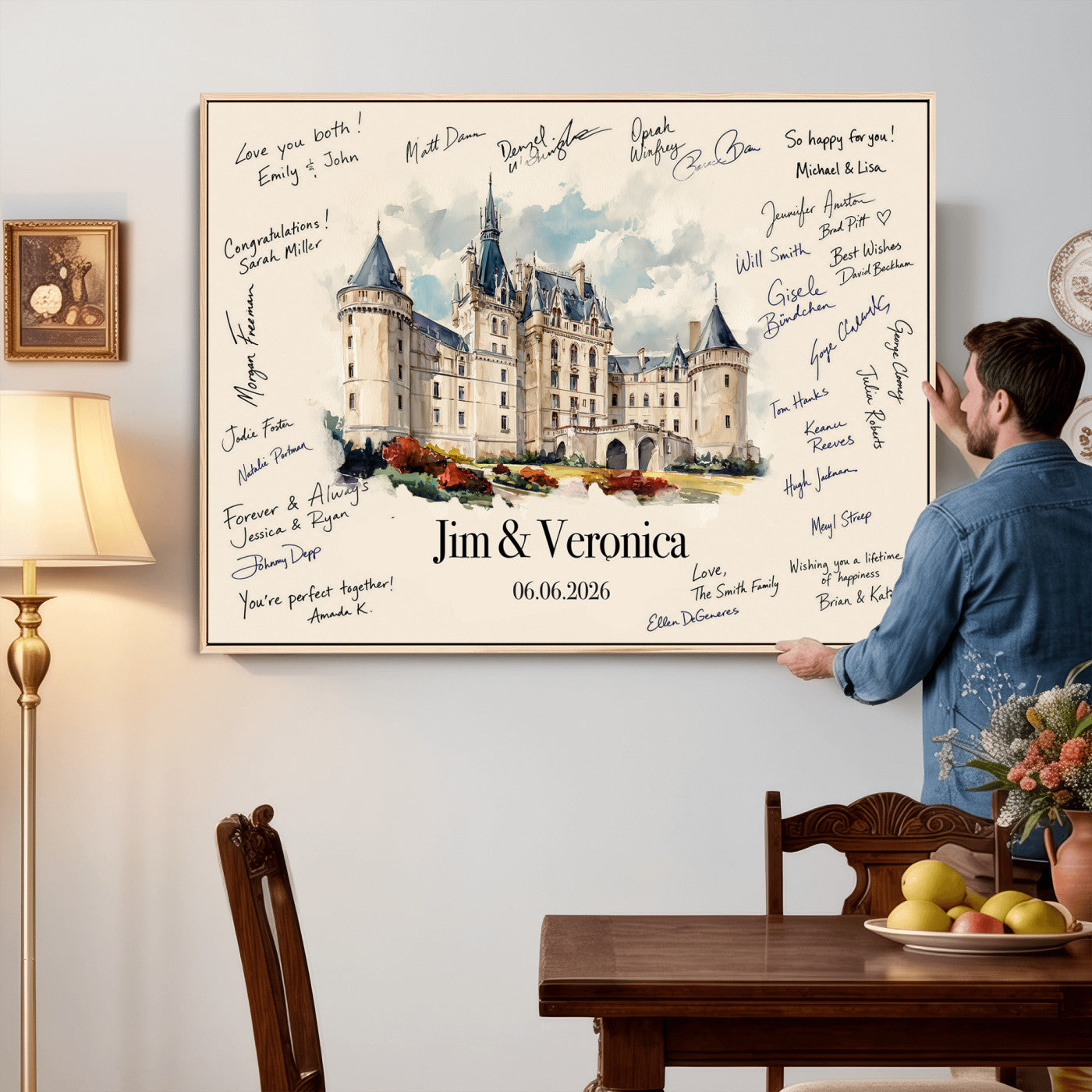 55883547-MGV-CV-36X24 - Wedding Guest Book Alternative Wall Art Canvas Print, Personalized Wedding Signature Poster, Custom Couple Photo Guestbook Canvas