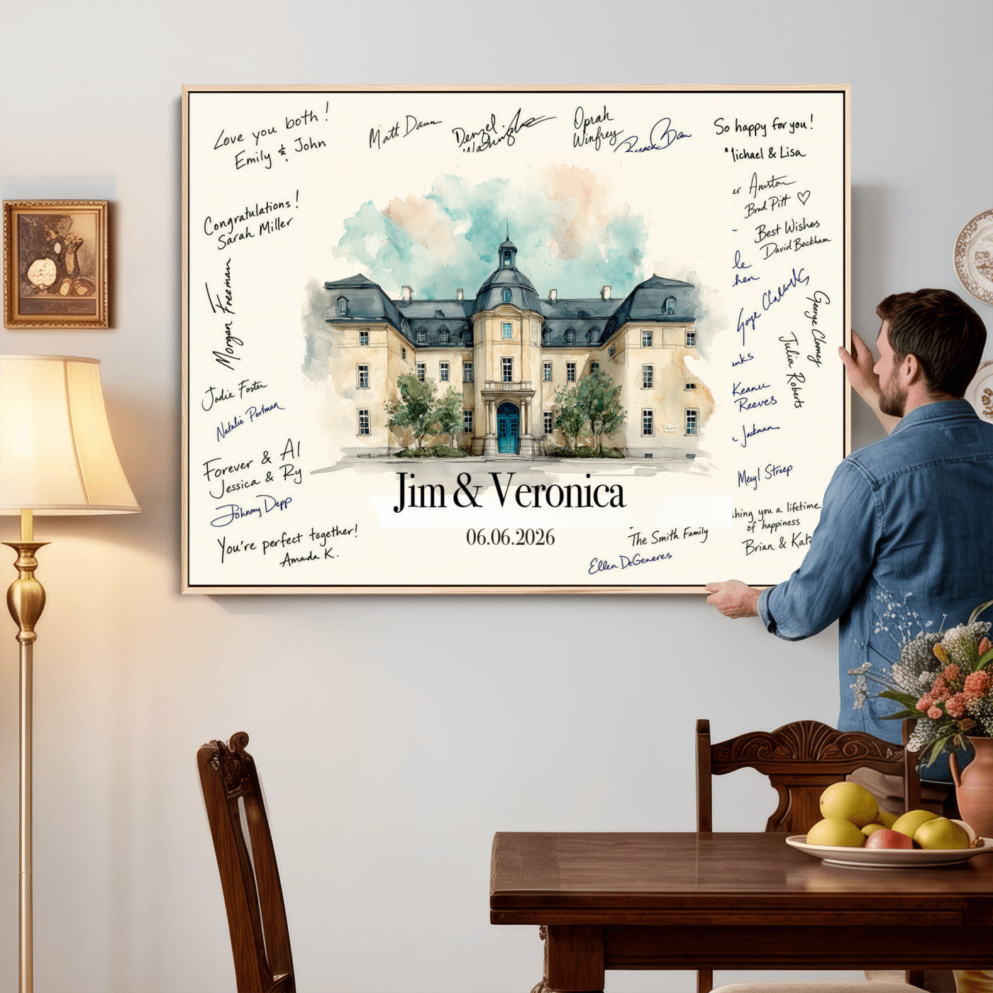 13409147-MGV-CV-36X24 - Wedding Guest Book Alternative Wall Art Canvas Print, Personalized Wedding Signature Poster, Custom Couple Photo Guestbook Canvas
