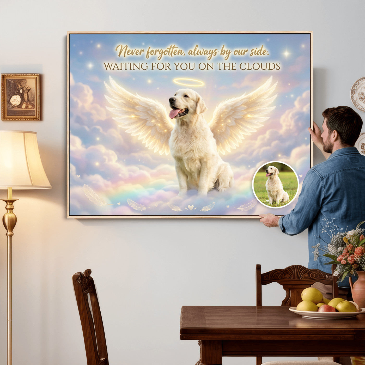 89664149-MGV-CV-36X24 - Pet Memorial Wall Art Canvas Print, Custom Dog Memorial Portrait, Personalized Angel Pet Loss Gift, Angel Wings Puppy Print