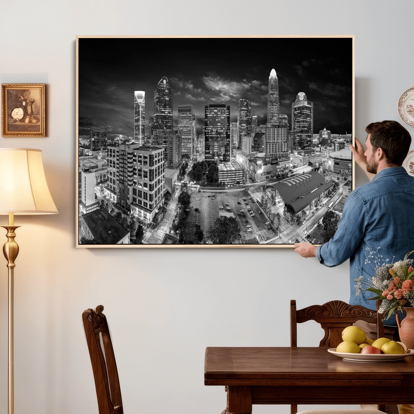 60105075-MGV-CV-36X24 - Charlotte Skyline Canvas Wall Art Print – North Carolina Cityscape Photography Print