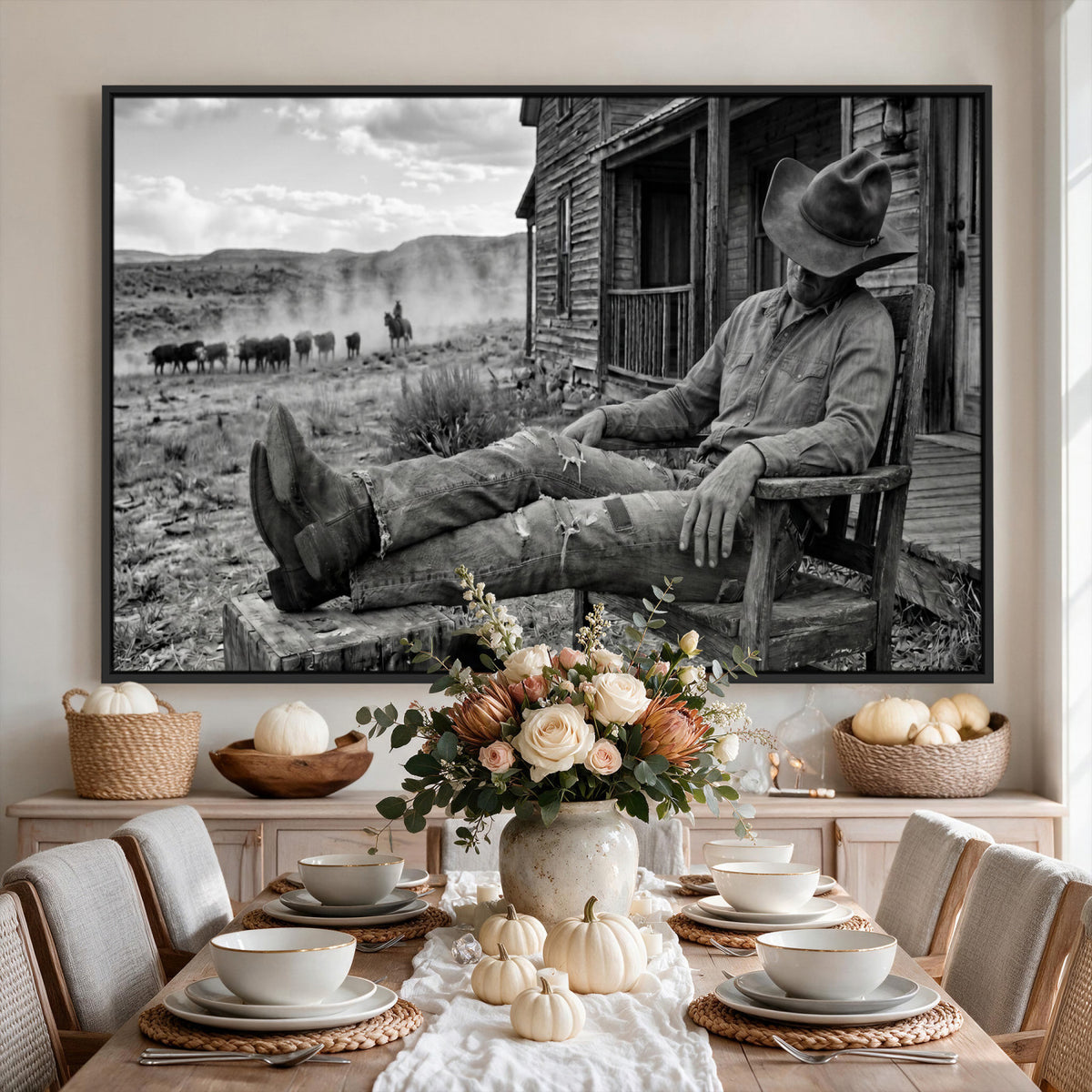 94461975S-MGV-CV-36X24 - Vintage Sleeping Cowboy Wall Art Canvas Print, Western Home Decor